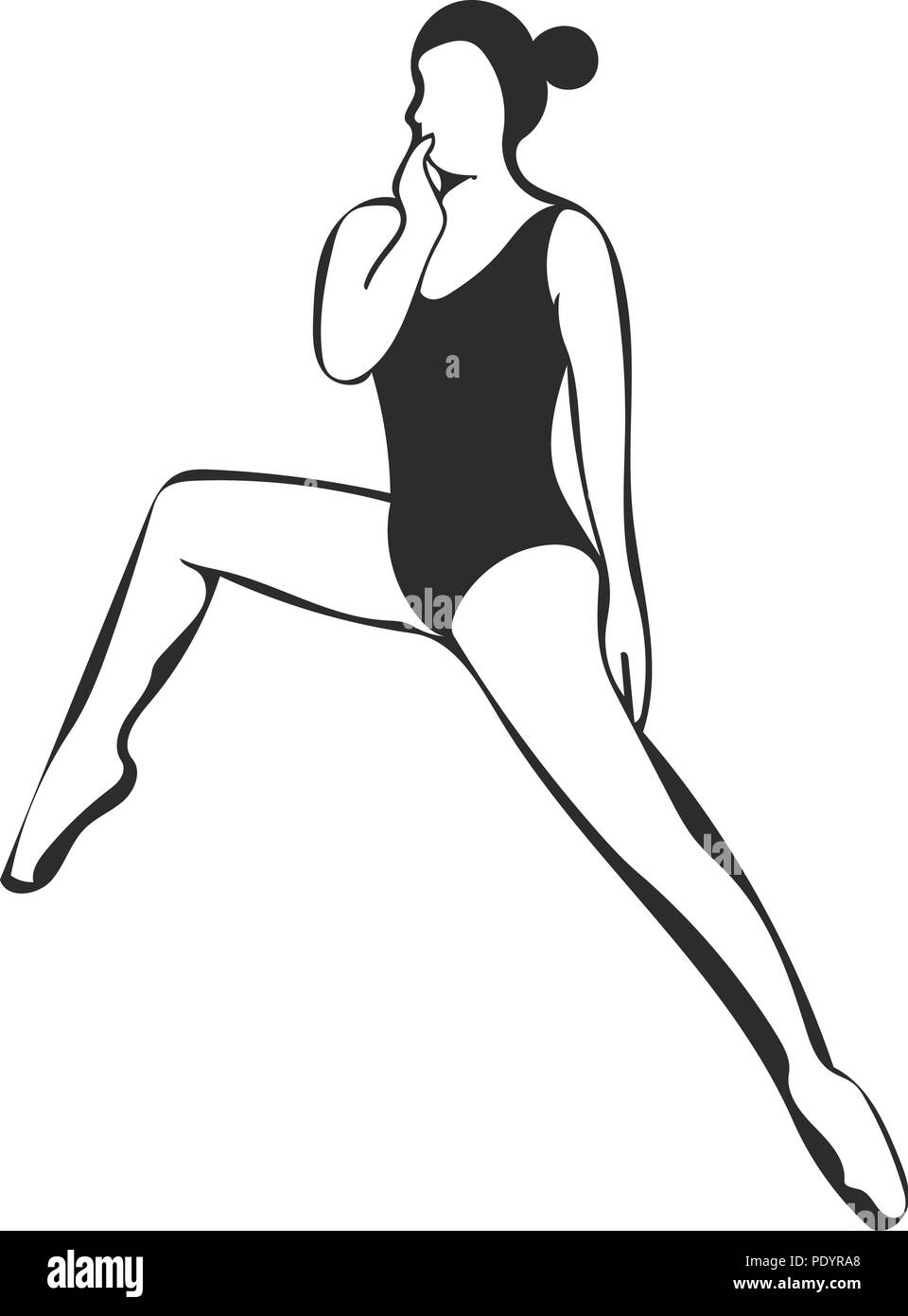 Black and white vector graphic of ballerina in thoughful pose Stock ...
