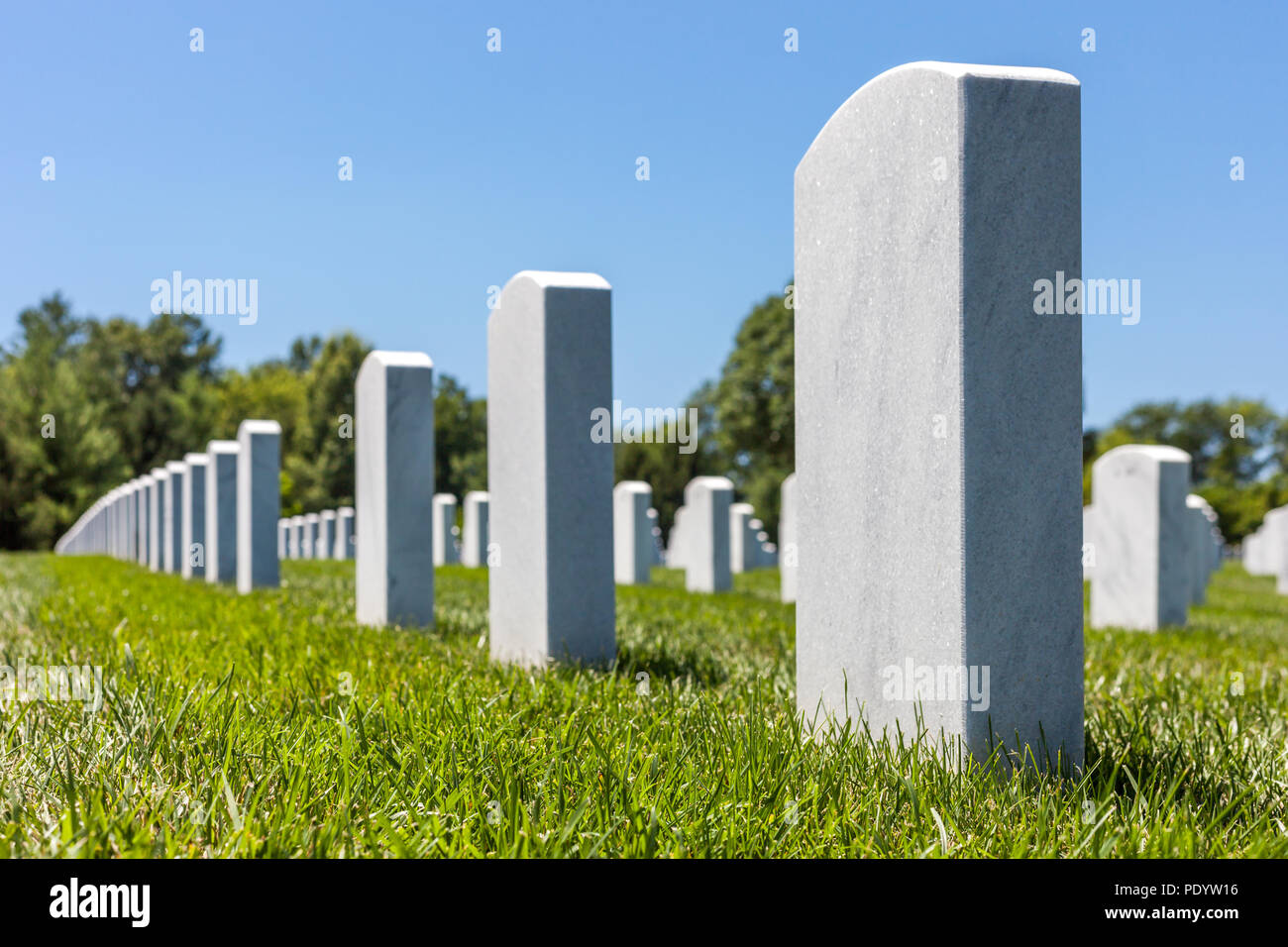 View of headstones in Camp Butler National Cemetery, American military burial place Stock Photo