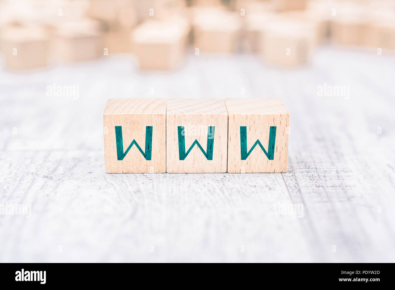 The Word WWW Formed By Wooden Blocks On A White Table Stock Photo