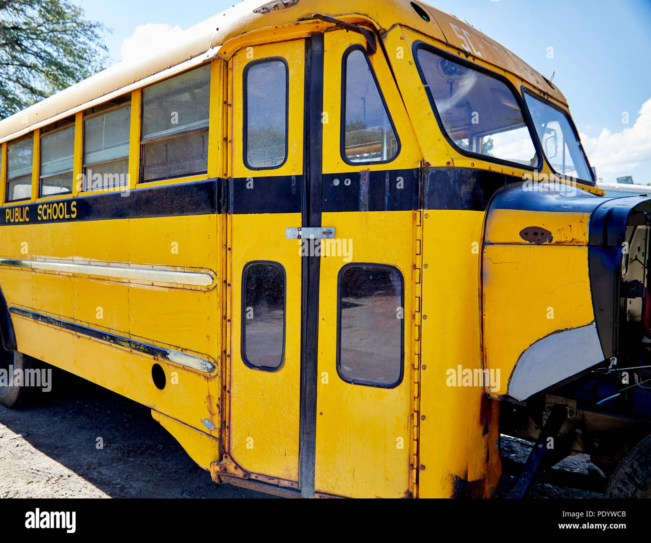 A junked public school bus no longer in use Stock Photo