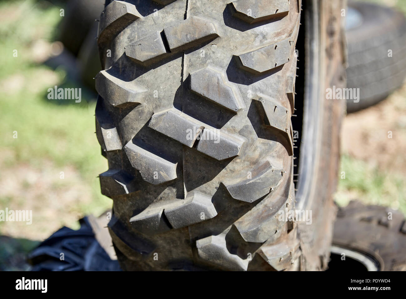 Used Off road tire tread with shallow depth of field Stock Photo Alamy