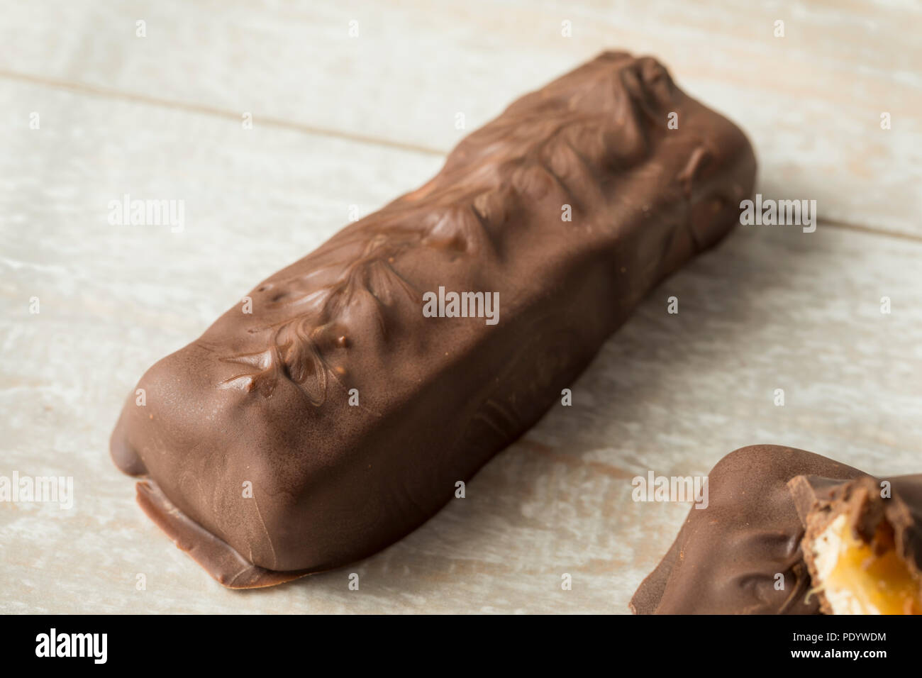 Sweet Homemade Milk Chocolate Candy Bars with Caramel Stock Photo