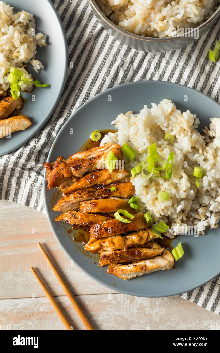 Sweet Homemade Teriyaki Chicken with White Rice Stock Photo Alamy