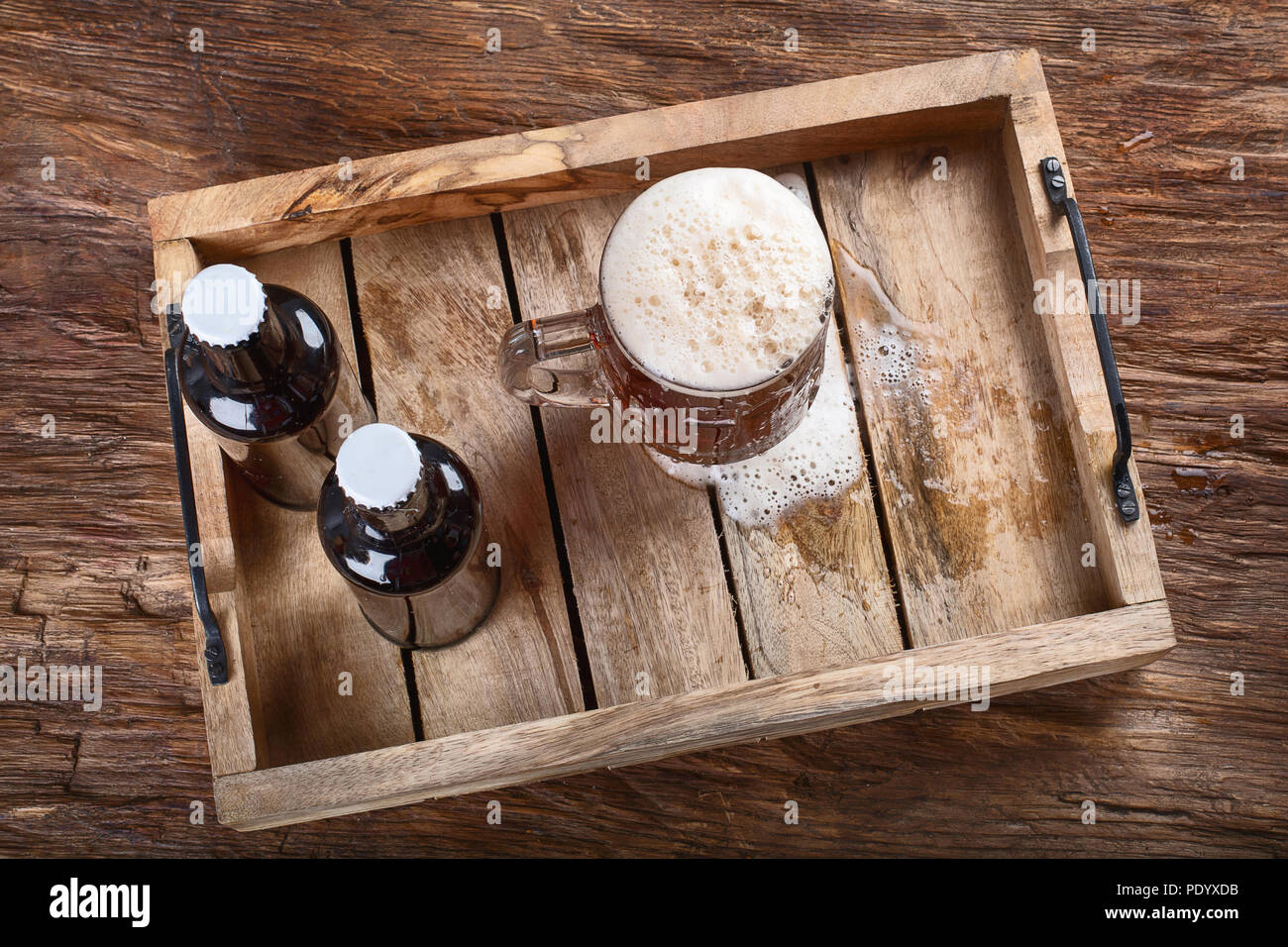 Glass of beer with beer bottle. Top view Stock Photo Alamy