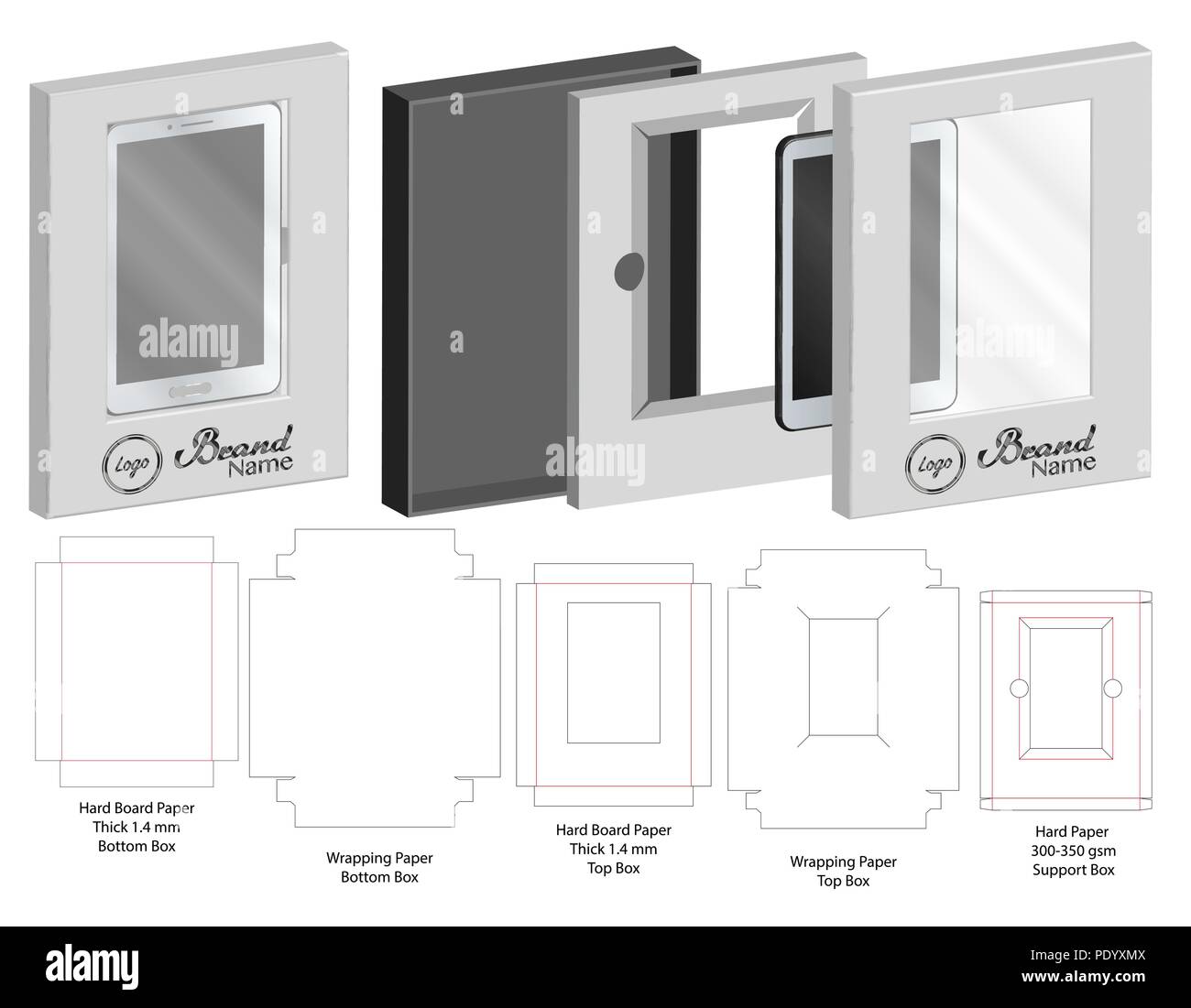 box with plastic window die cut mock up template vector Stock Vector
