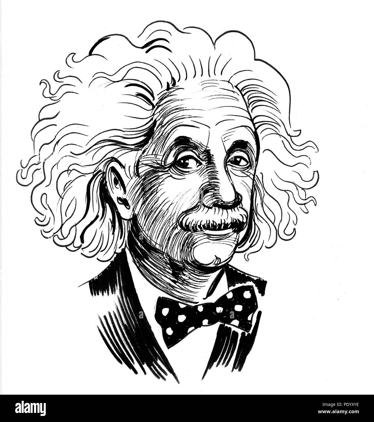 Albert Einstein. Famous physicist. Ink black and white drawing Stock Photo