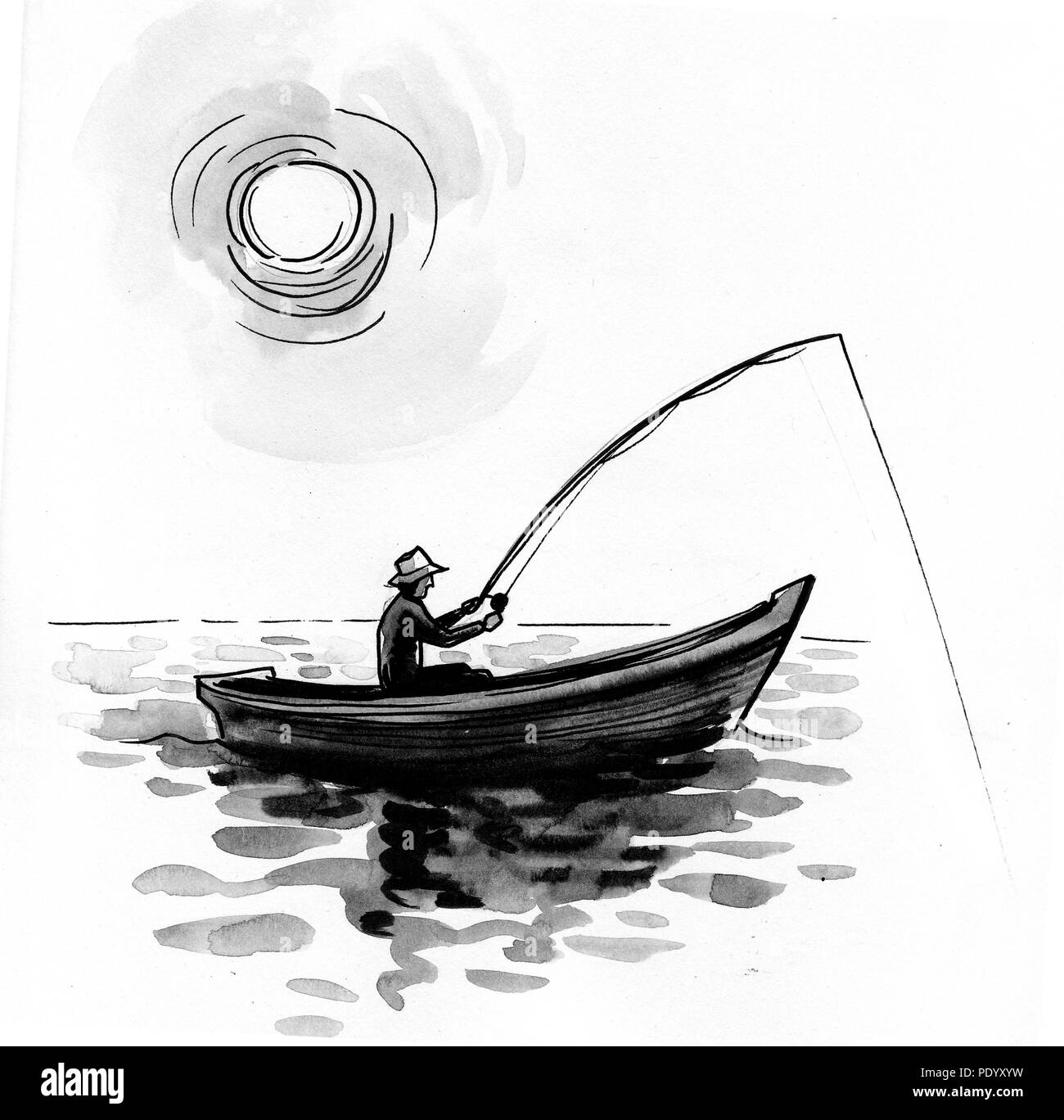 Fisherman on Boat Illustration