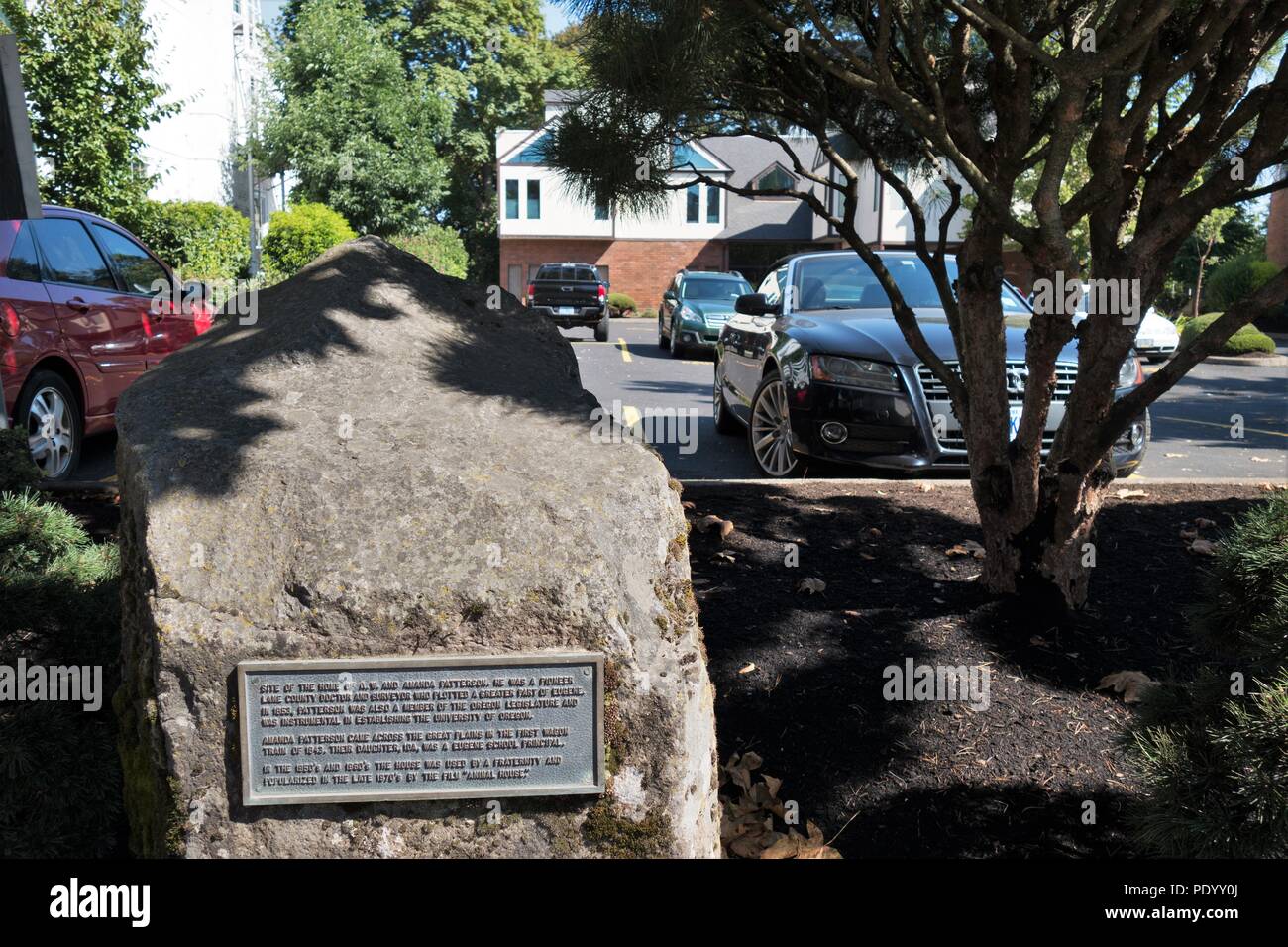 A plaque where once stood the location of the fictional Delta House, in