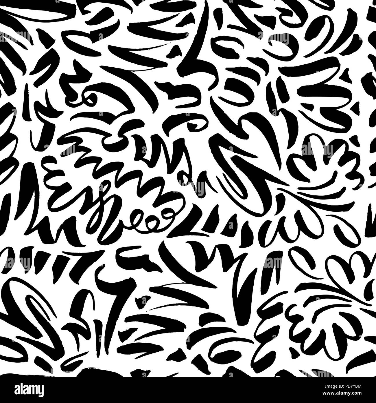 Seamless Pattern with Slavonic Calligraphy Brush Strokes. Black and White Colors for Fabric Textile Surface Design Stock Vector