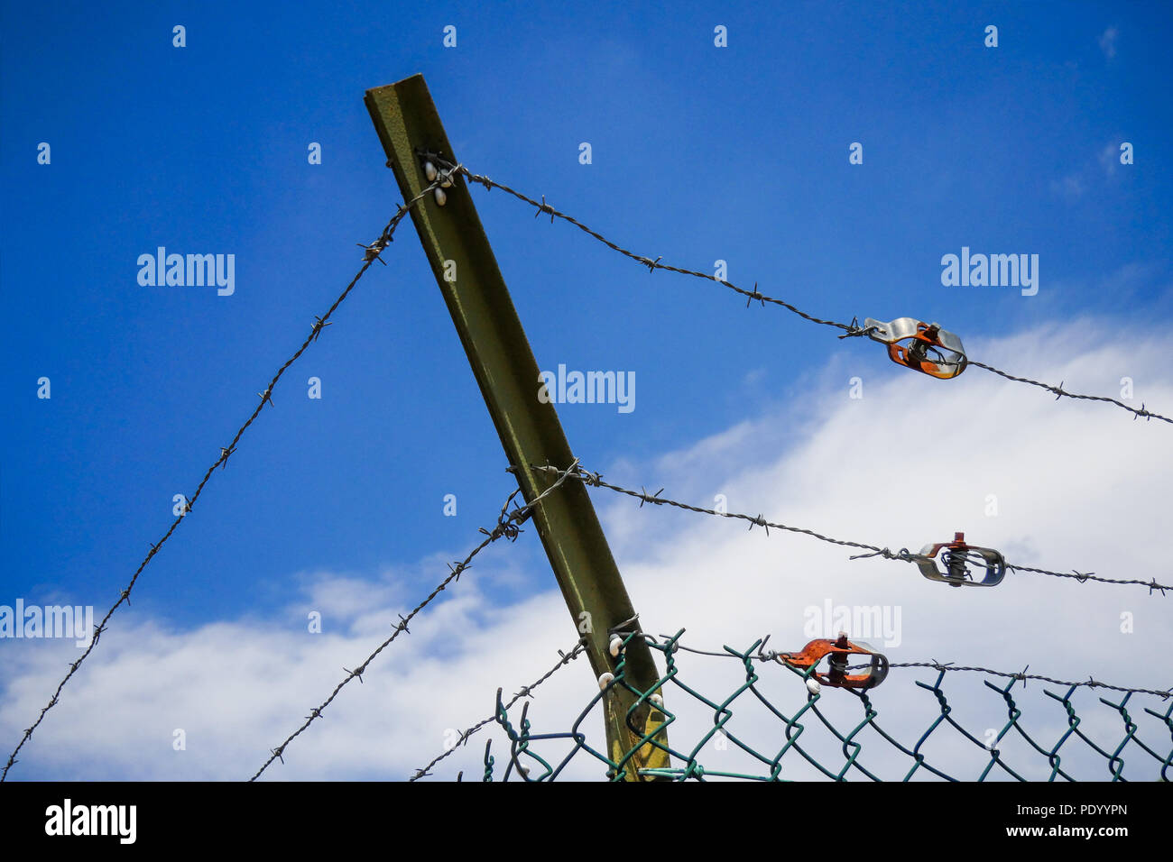 Barbed wires and tensioners, Barjols, Var, France Stock Photo