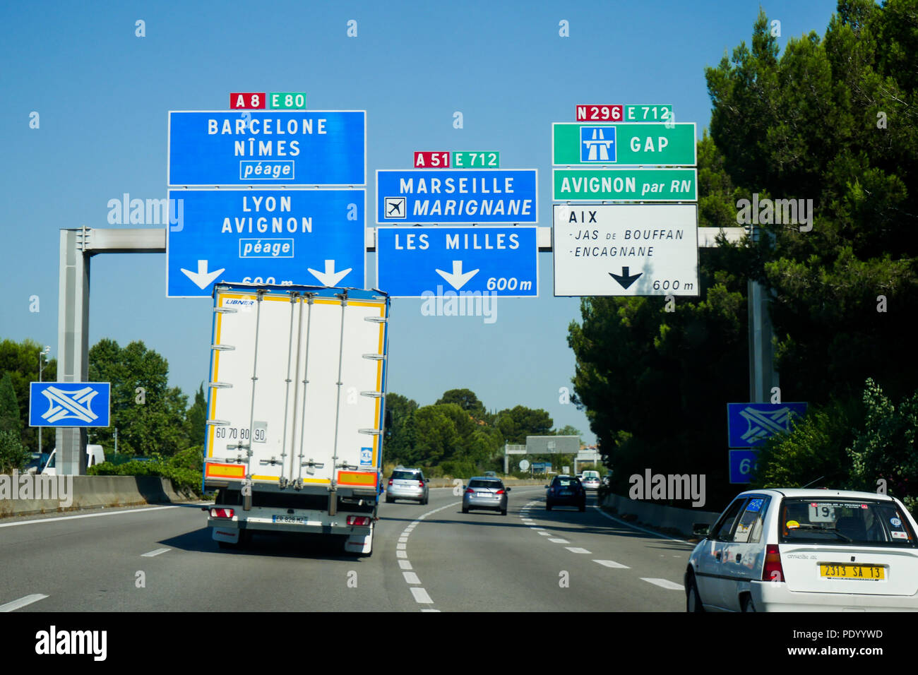 Driving on A7 highway - Autoroute du Soleil - illustration, Rhone Valley,  France Stock Photo - Alamy