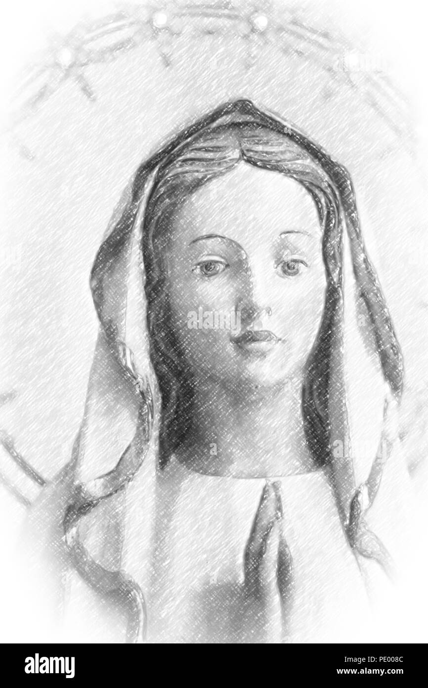 Virgin Mary Pencil Drawing