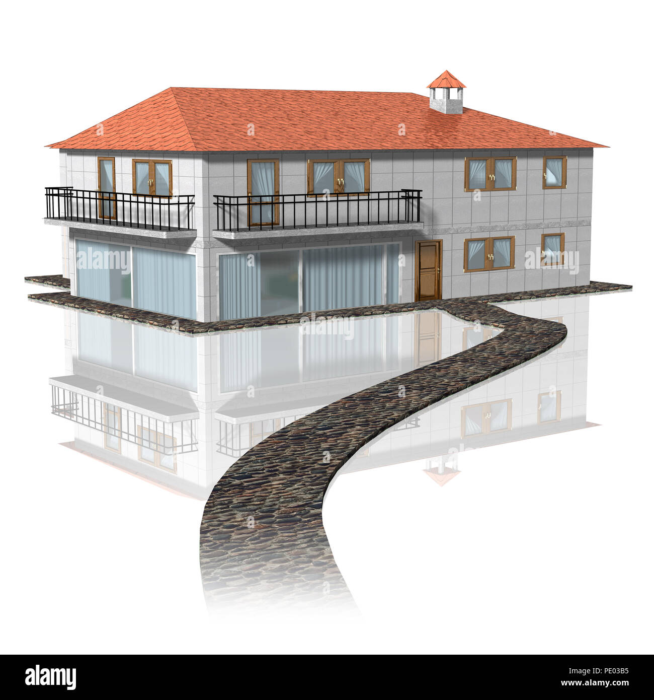 3D illustration. House, dwelling house on white background. Stock Photo