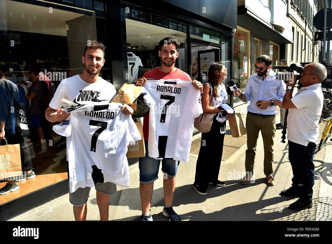 Fans queue outside the Juventus store in Milan to purchase Cristiano Ronaldo  shirts, Italy Featuring: Atmosphere Where: Milan, Italy When: 11 Jul 2018  Credit: IPA/WENN.com **Only available for publication in UK, USA,