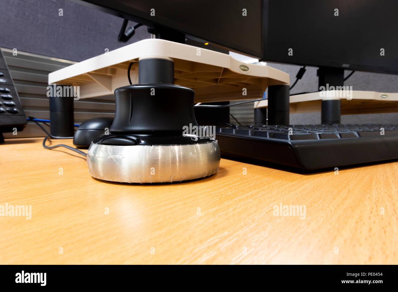 business desk office interior with mouse and keyboard to computer