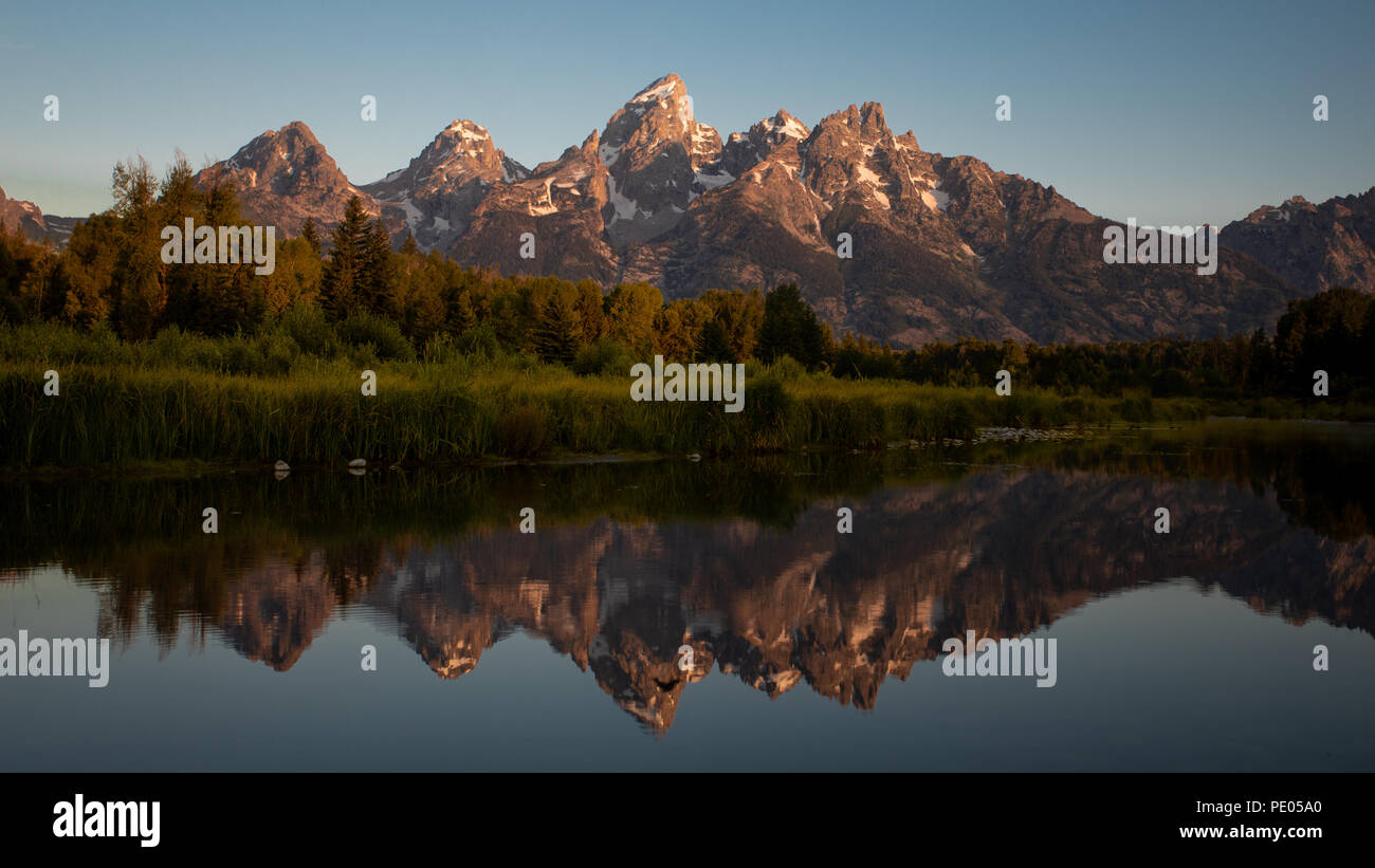 This is the picture of Grand Teton National Park, Jackson Hole, Wyoming, during sunrise. Stock Photo