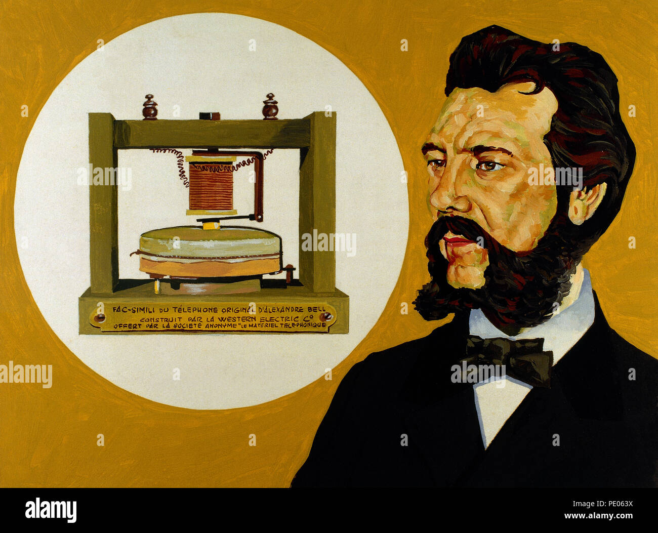 Alexander Graham Bell (1847-1922). Scottish engineer and inventor. Portrait. Watercolor by the Spanish illustrator Francisco Fonollosa (late 20th century). Stock Photo