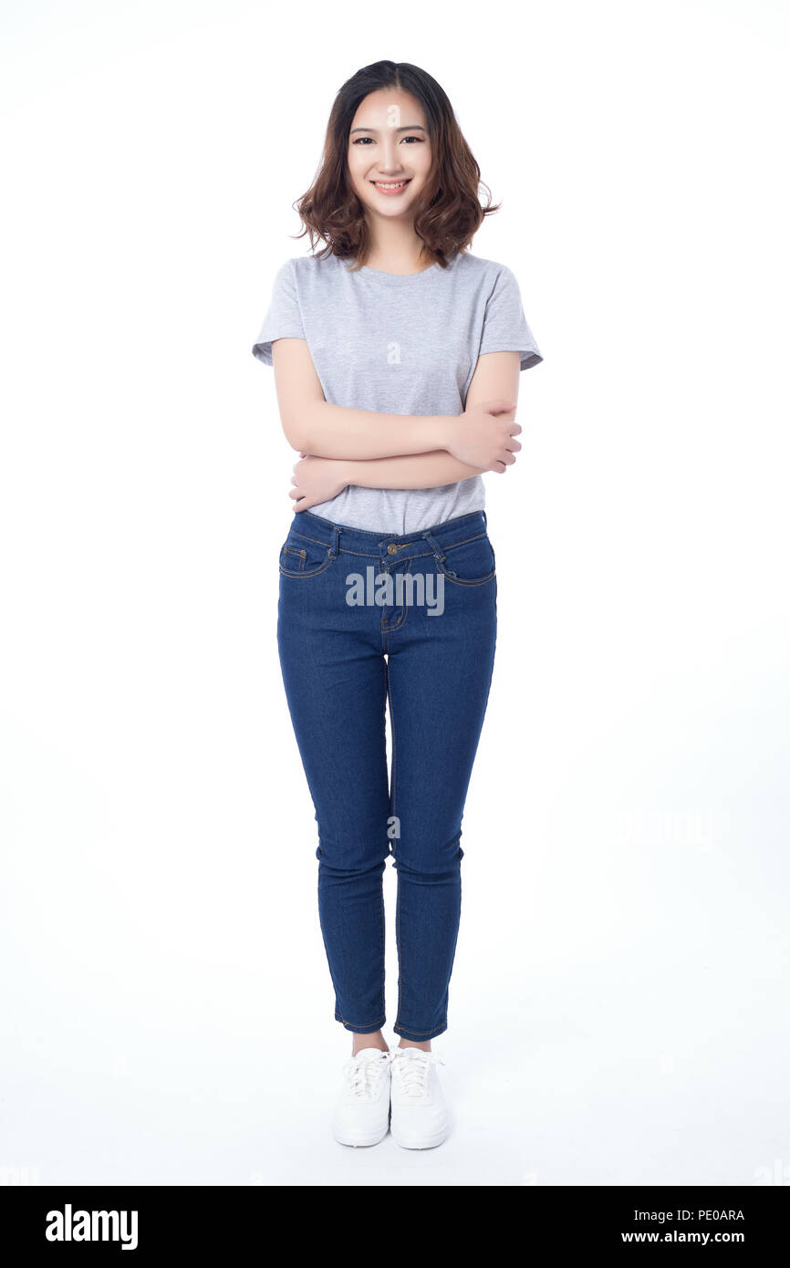 white t shirt and jeans female