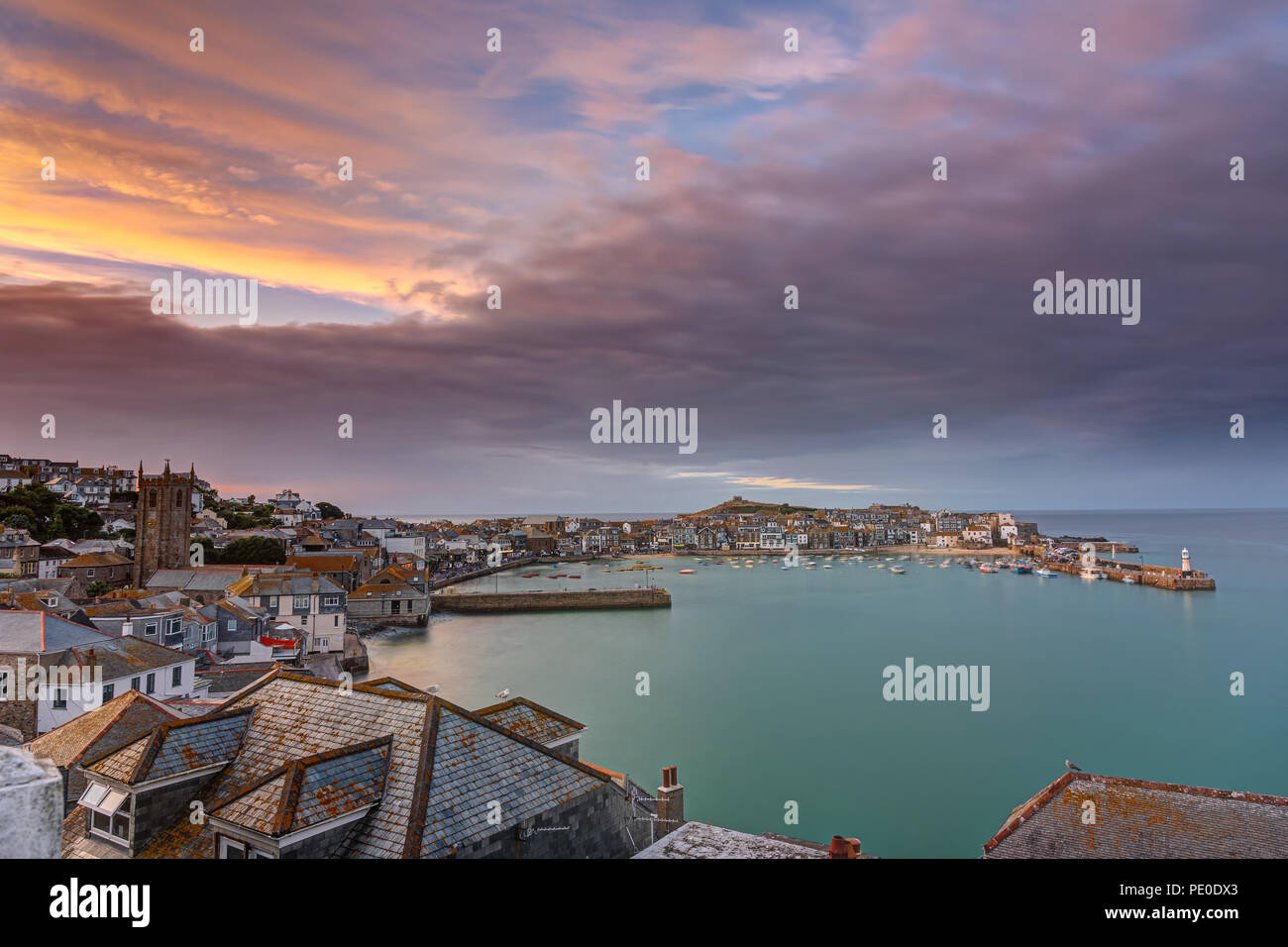 Dawn at the beautiful seaside town of St. Ives in Cornwall, England Stock Photo