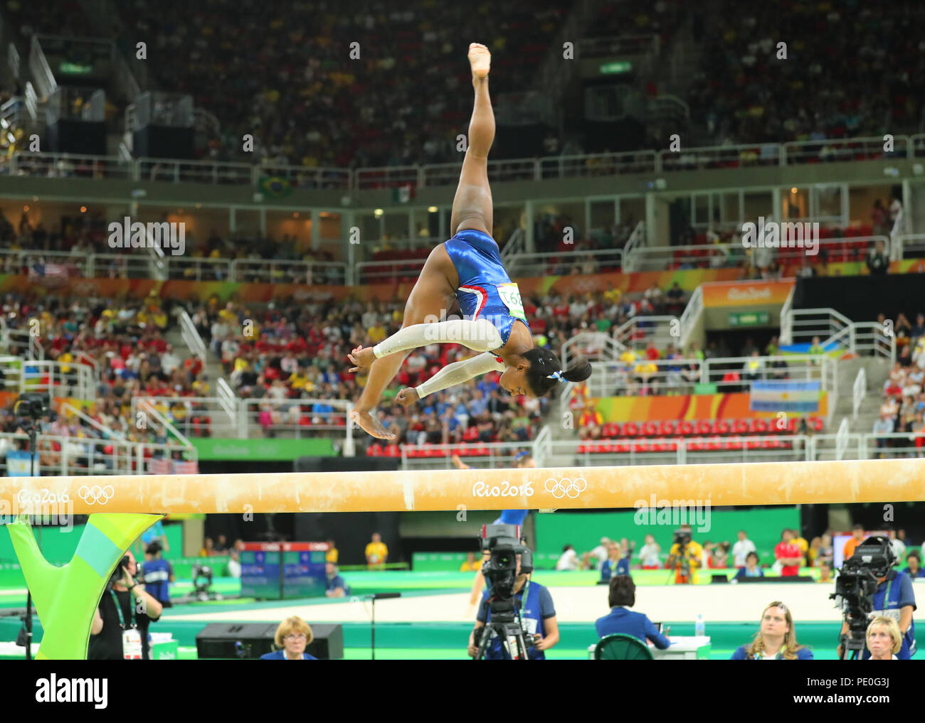 Olympic champion Simone Biles of United States competing on the balance beam at women's all-around gymnastics at Rio 2016 Stock Photo