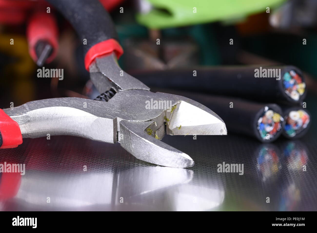 Set of manual tools on metal background close-up Stock Photo