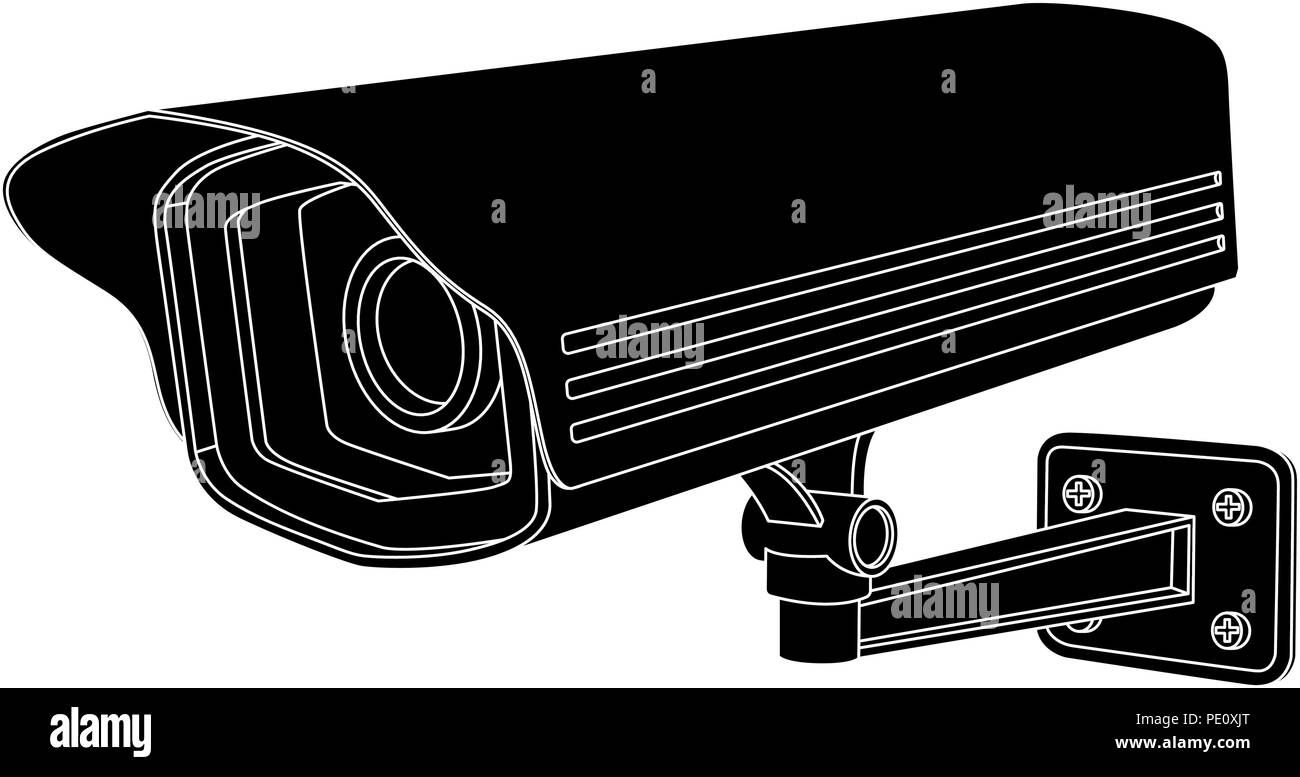 CCTV security camera. Black outline drawing. Vector illustration