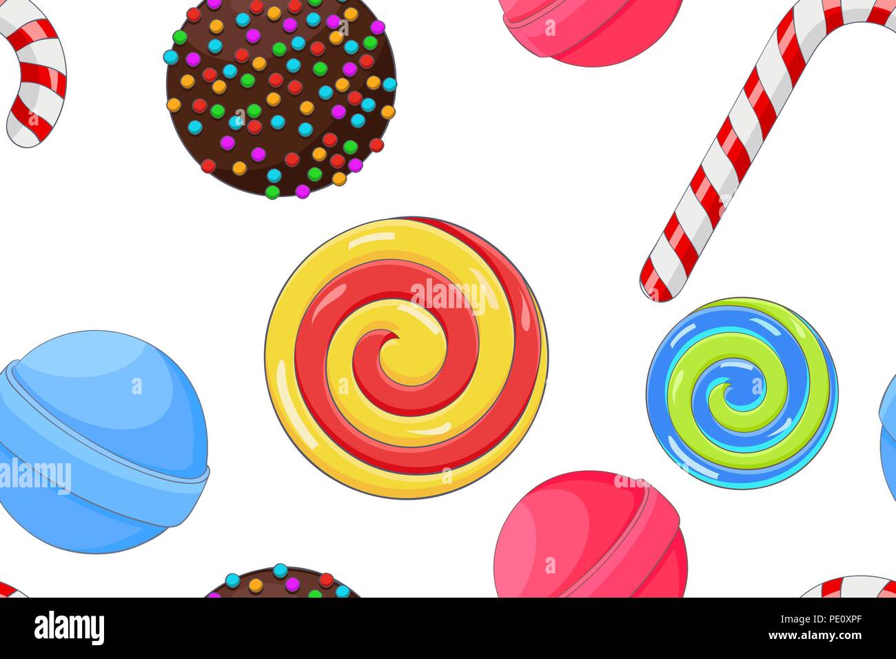 Candies and sweets. Colored background. Seamless pattern Stock Vector