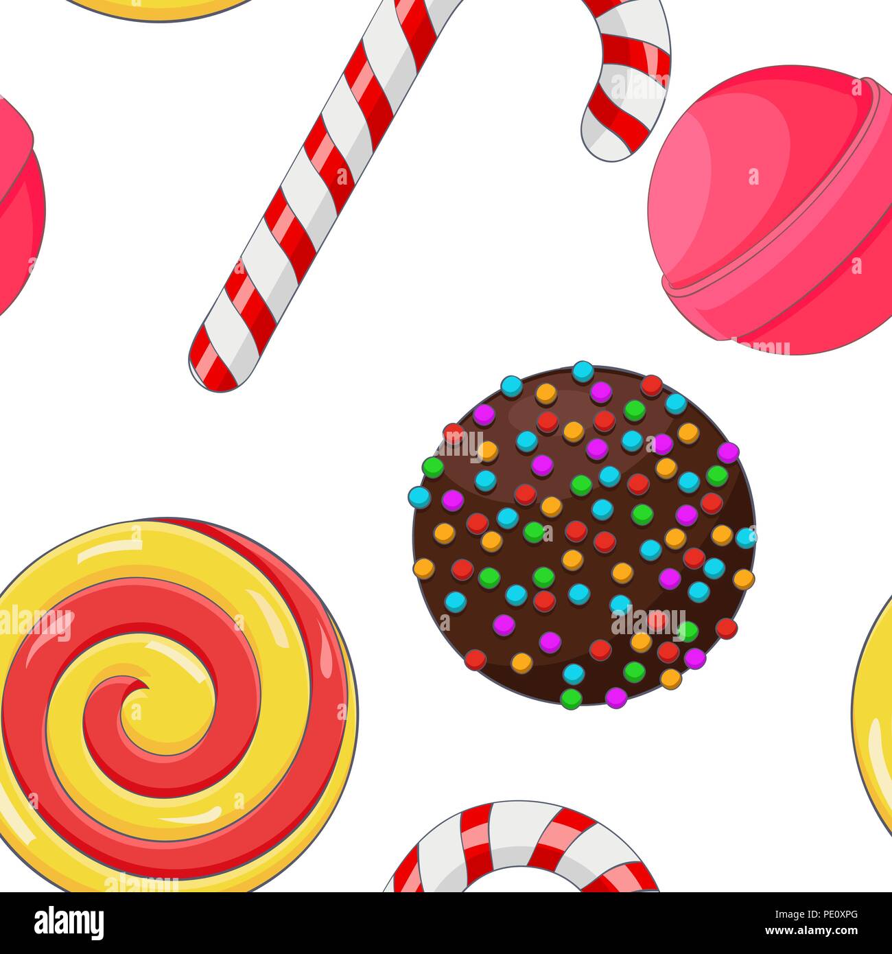 Candies and sweets. Colored background. Seamless pattern Stock Vector