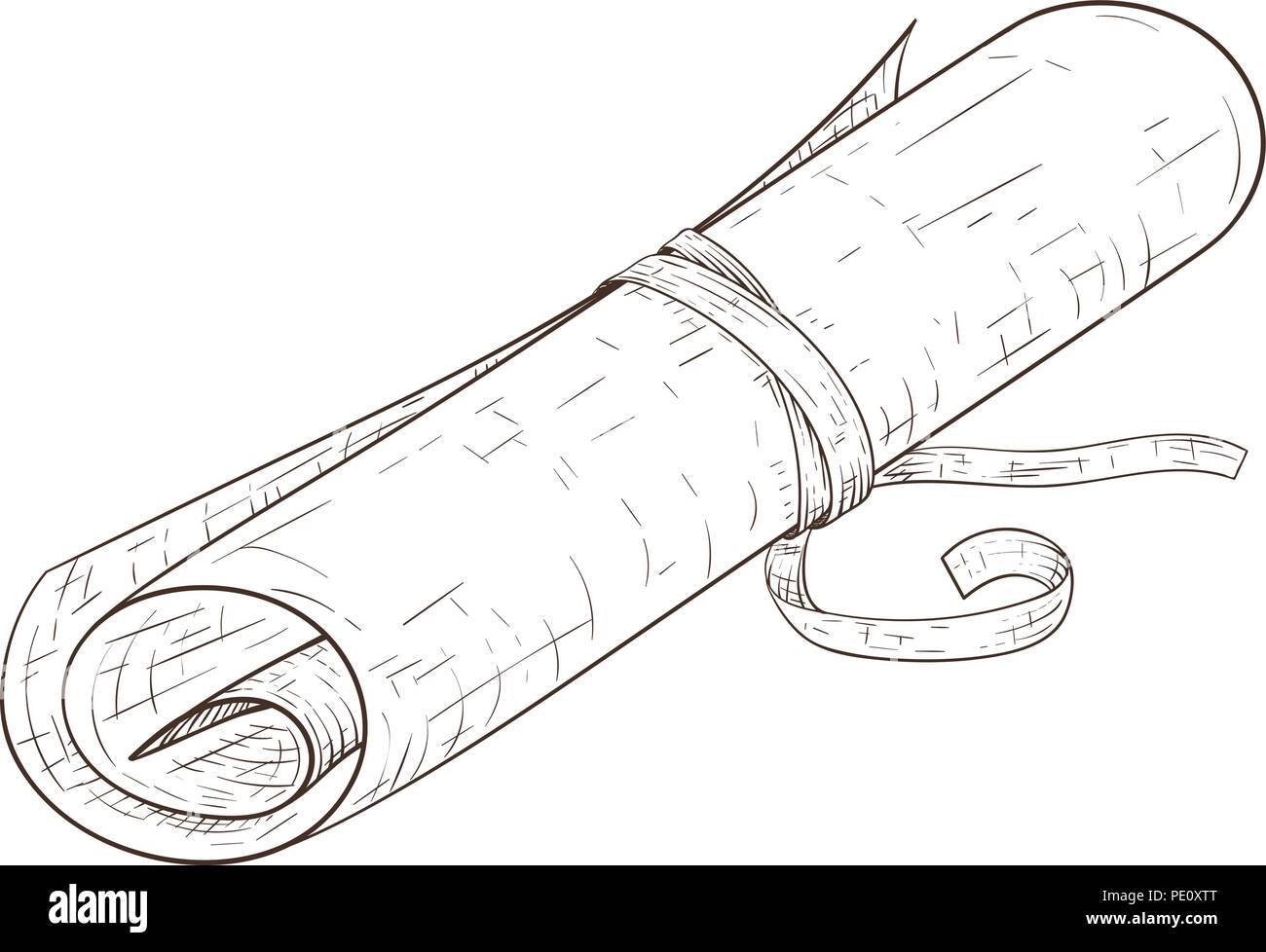 Parchment scroll, tied with rope. Hand drawn sketch Stock Vector Image