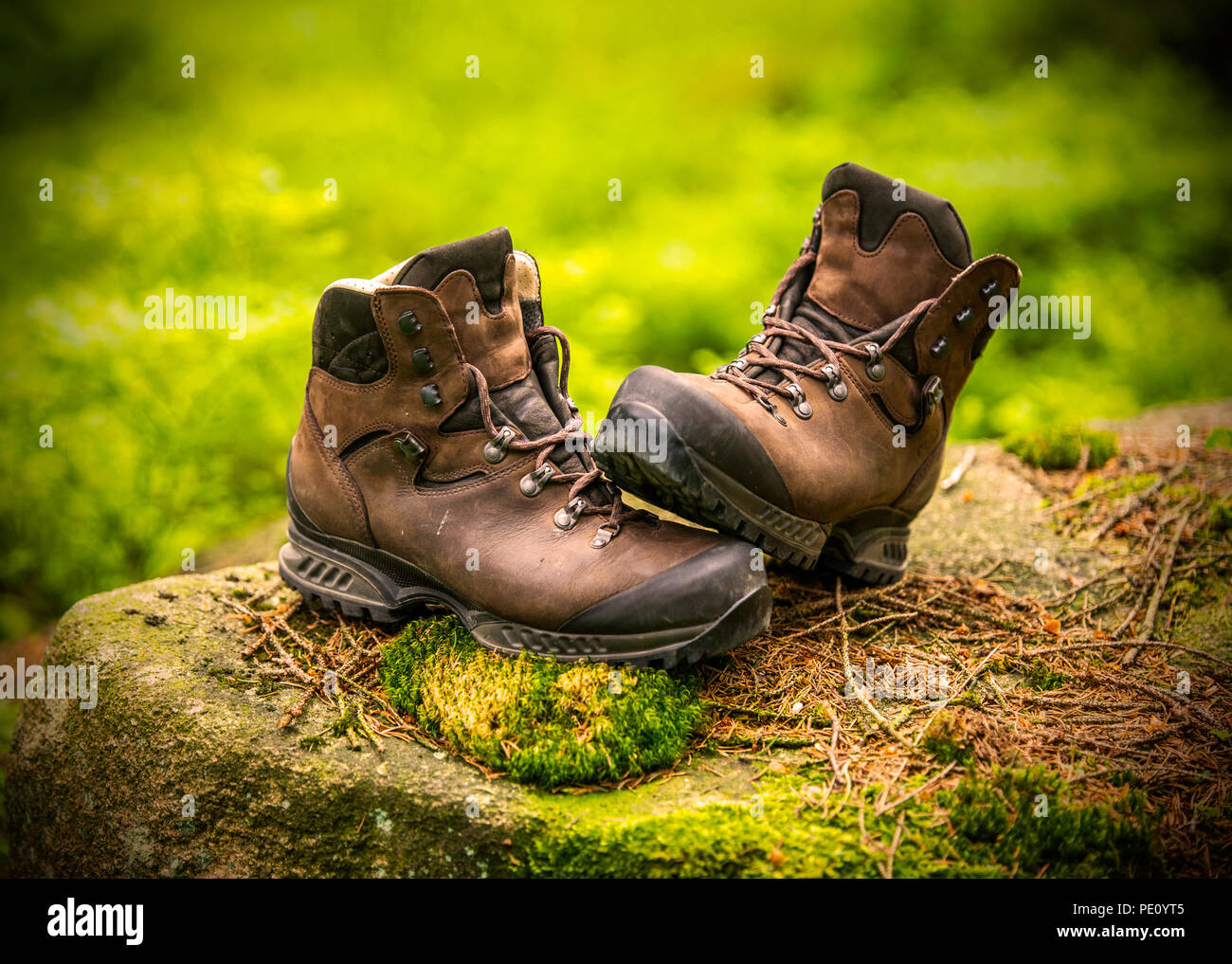 Brown hiking boots Stock Photo - Alamy