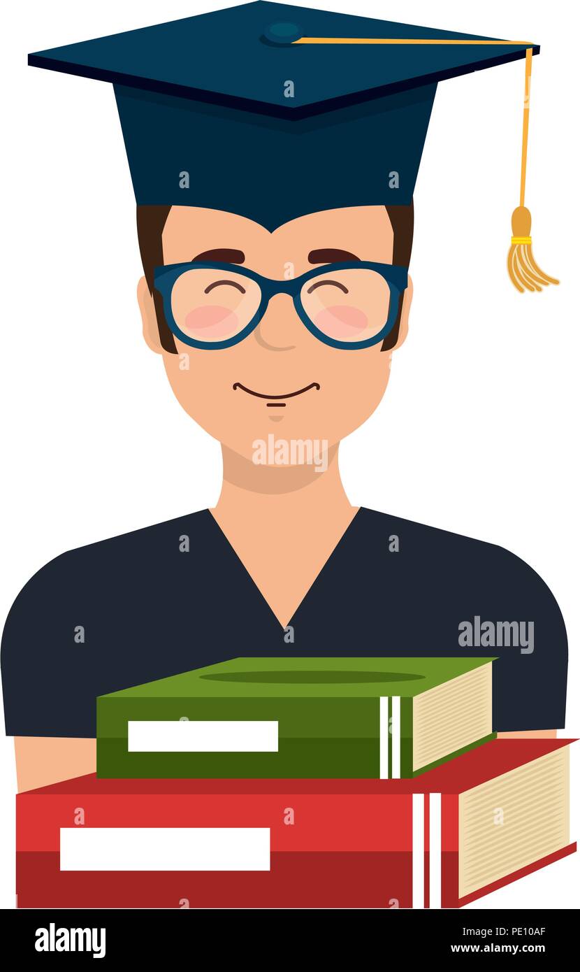young student graduate with text books school vector illustration ...