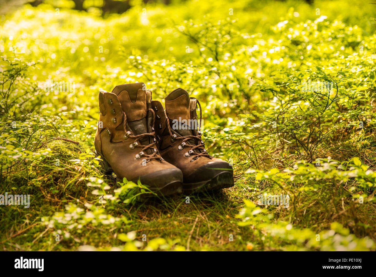 Brown hiking boots Stock Photo - Alamy