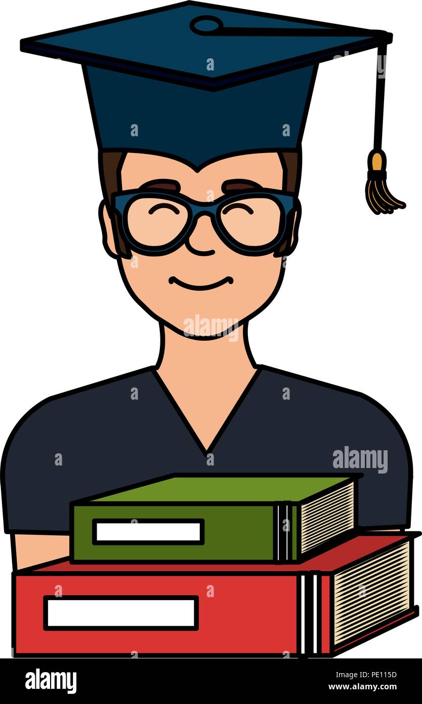 young student graduate with text books school vector illustration ...