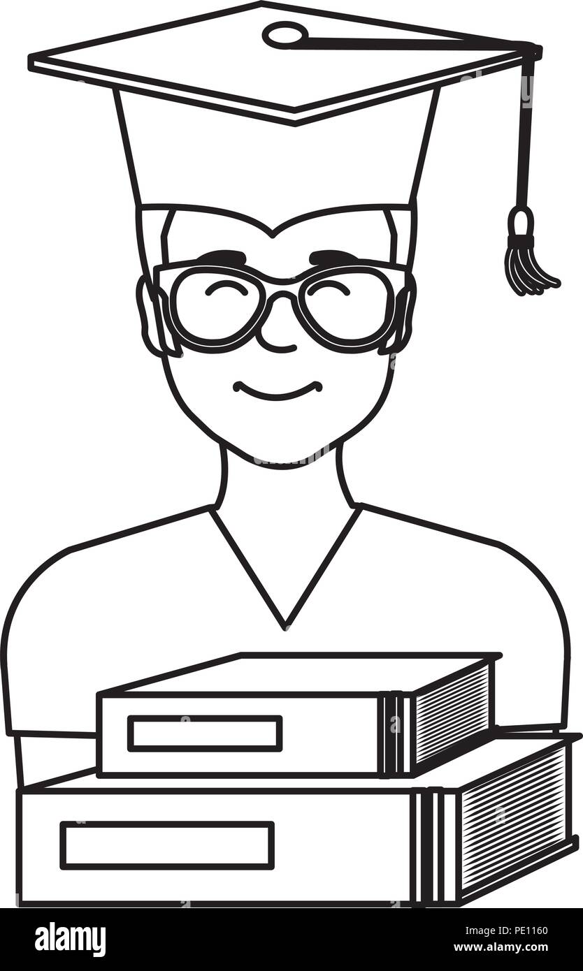 young student graduate with text books school vector illustration ...