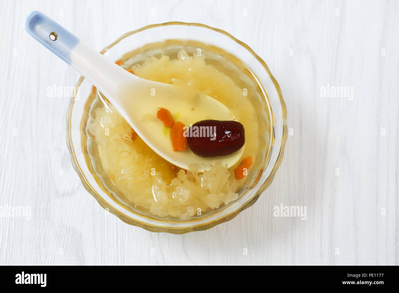 A bowl of tremella soup,Tremella soup with Chinese wolfberry and jujube Stock Photo