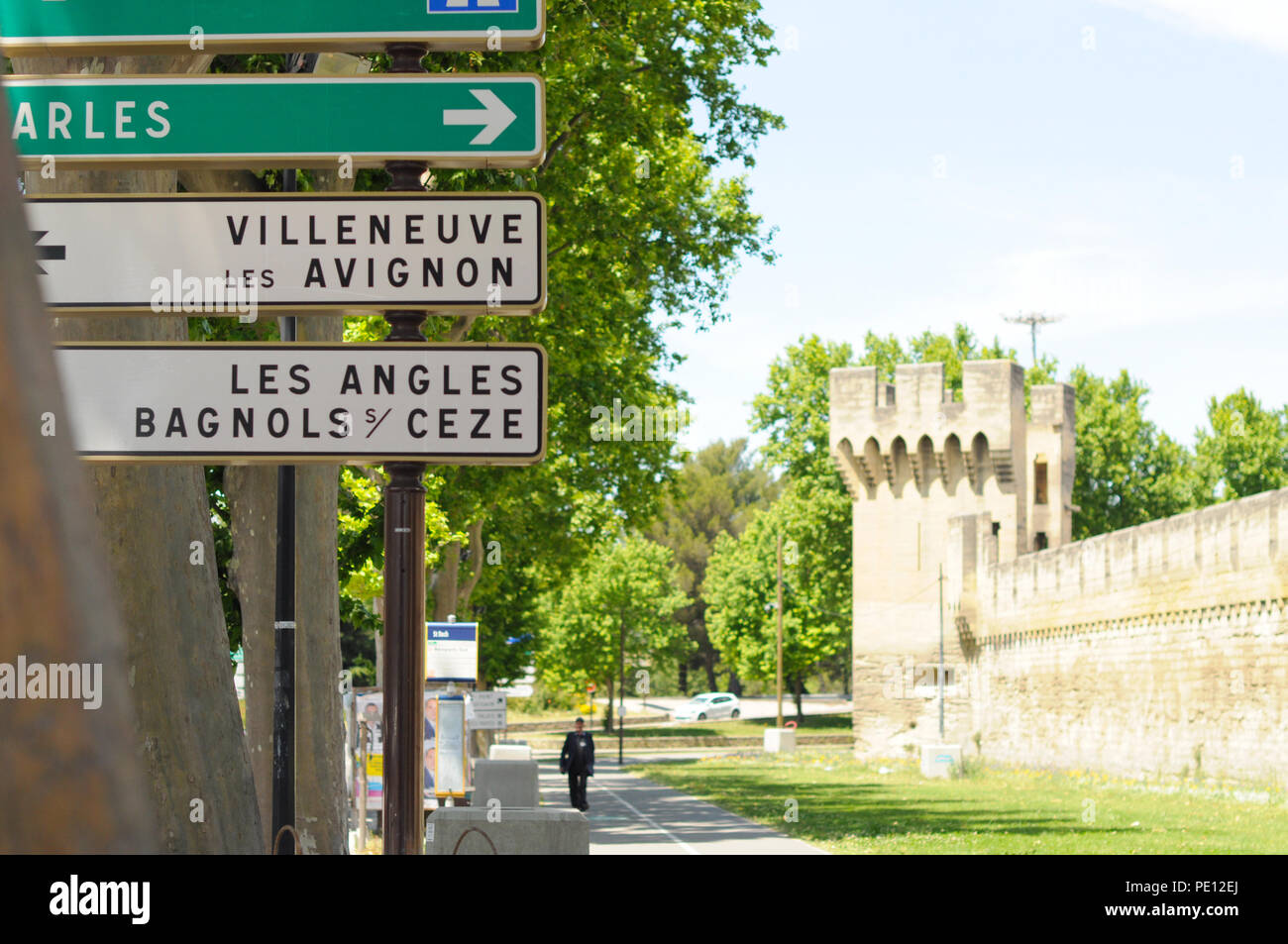 Some road signs on the street in Avignon, France Stock Photo