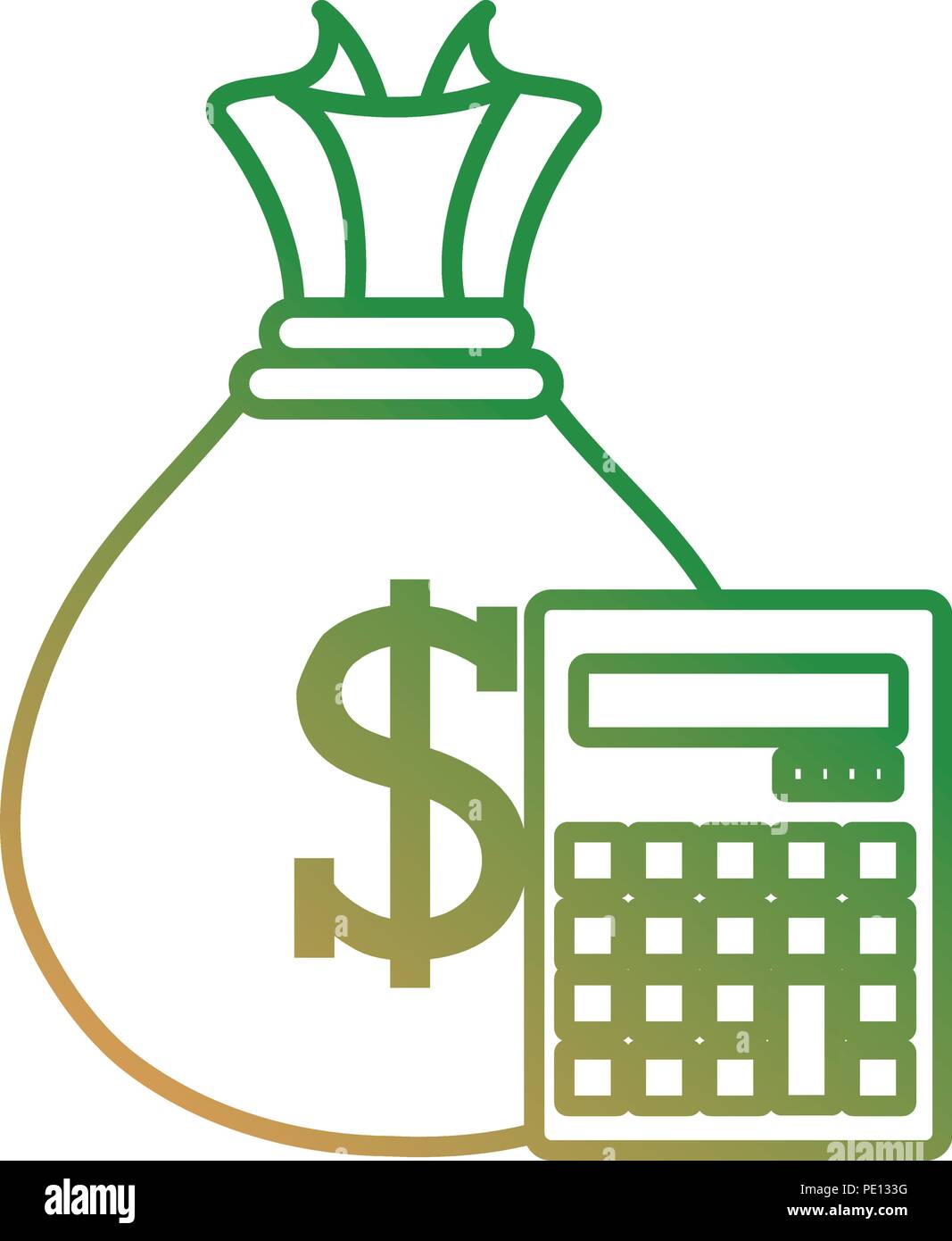 Calculator Math With Money Bag Vector Illustration Design Stock