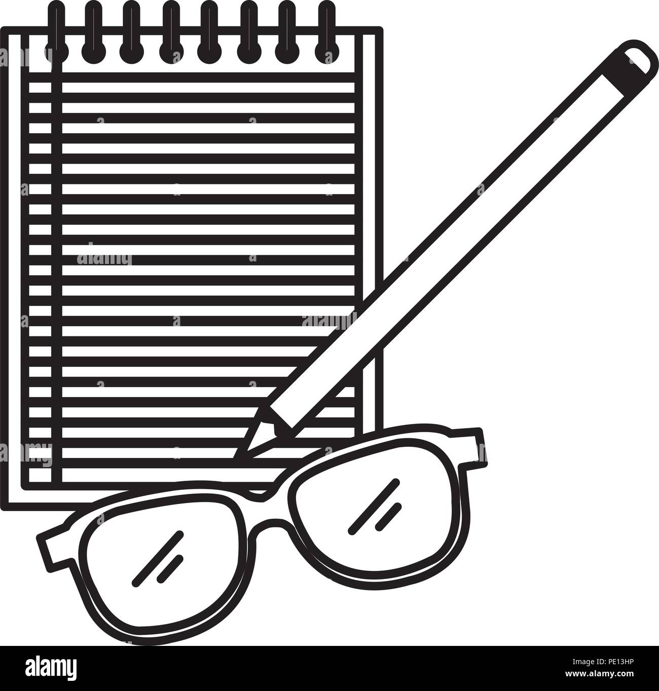 notebook agend with pencil and glasses vector illustration design Stock Vector