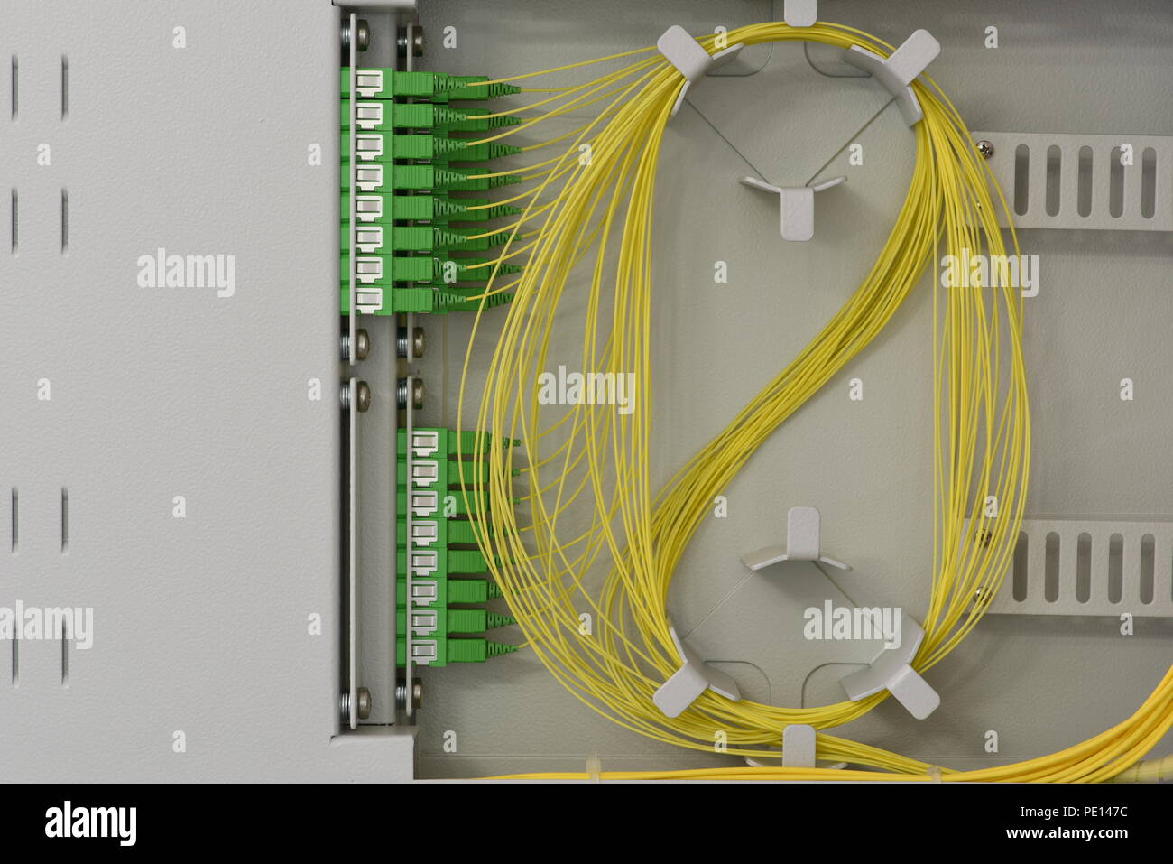 Optical fiber communication distribution frame panel Stock Photo