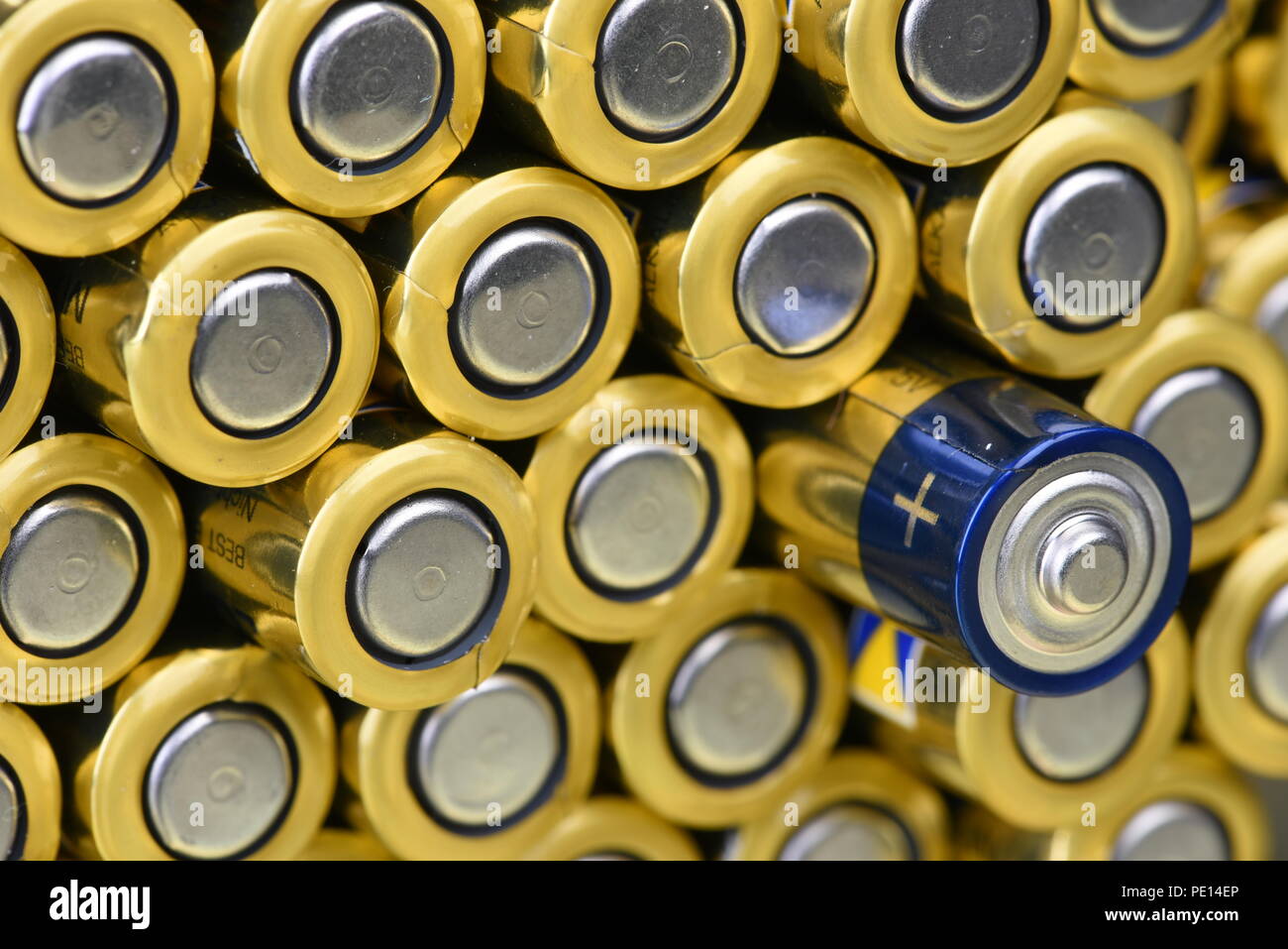 Source of energy, batteries AAA with selected one Stock Photo