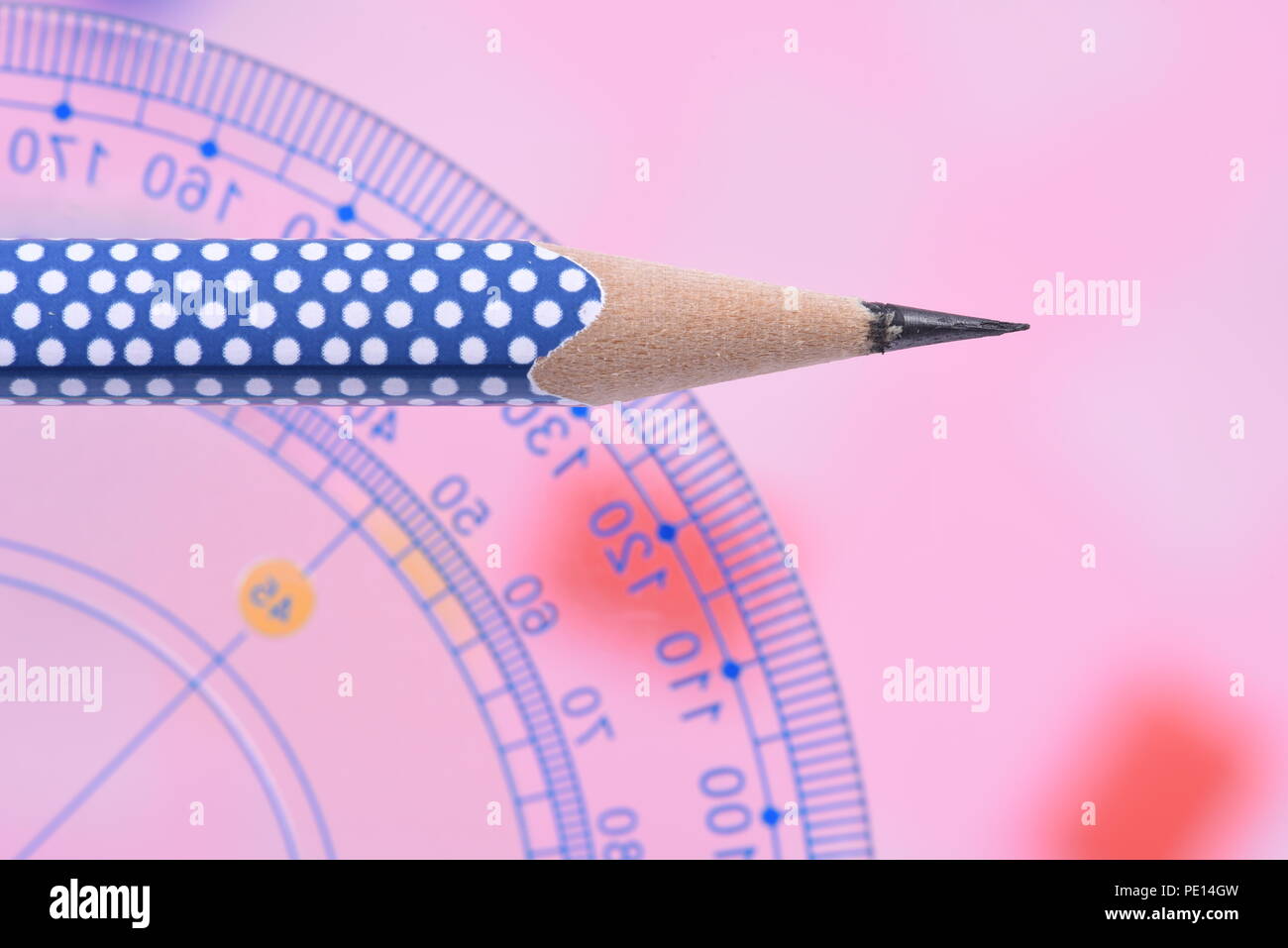 Pencil with geometry set in background, back to school Stock Photo