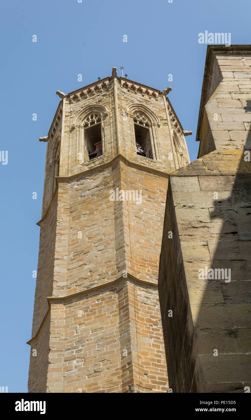 High tower that is part of the structure of the church. Stock Photo