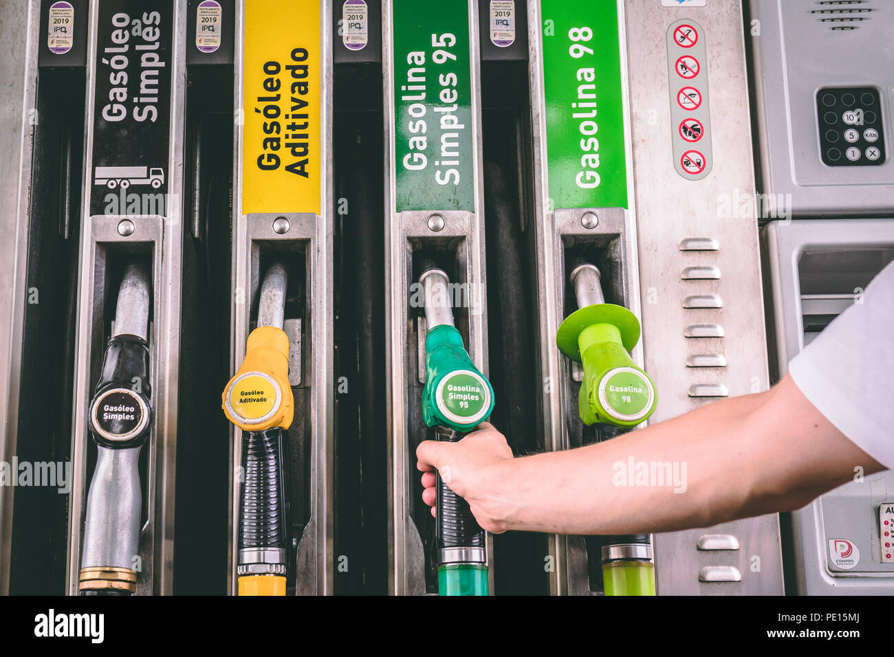 August 6th 2018 Lagos Portugal Close Up Of A Service Station Diesel And Gasoline Pumps Stock Photo Alamy