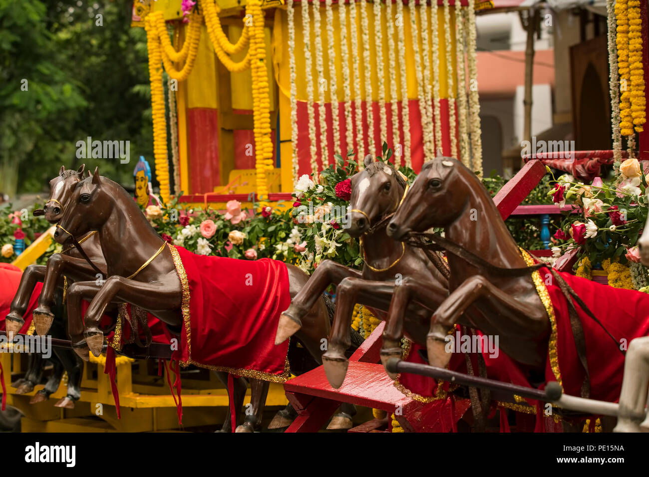 Galloping,wooden horses,Lord Jagannath,Ratha yatra,Car festival,Salt lake,Kolkata,India. Stock Photo