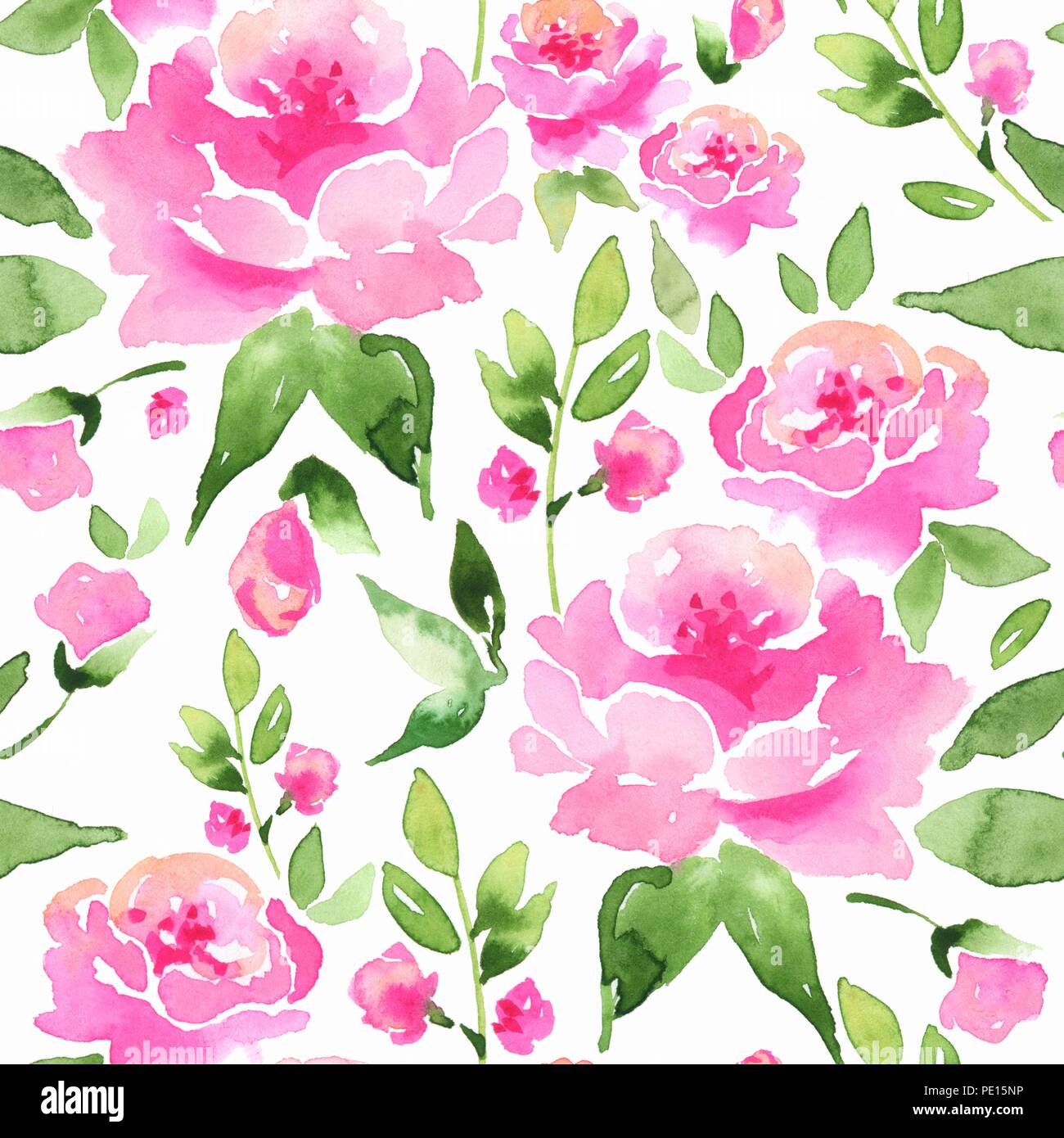 Floral seamless pattern. Watercolor background with flowers and leaves ...