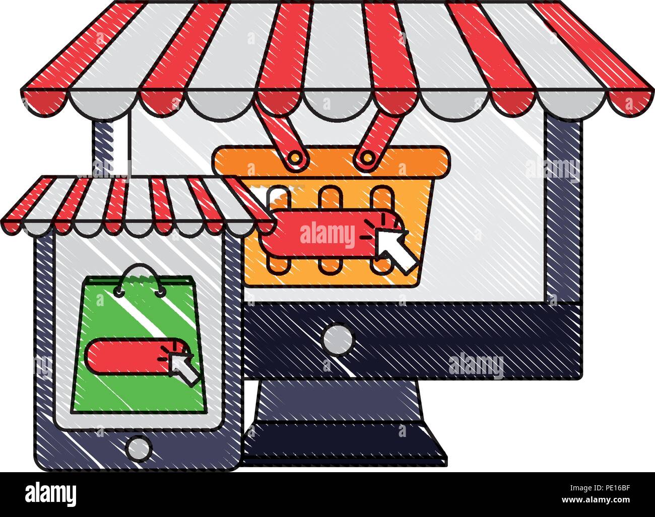 computer and smartphone shoppng basket bag buy online vector ...
