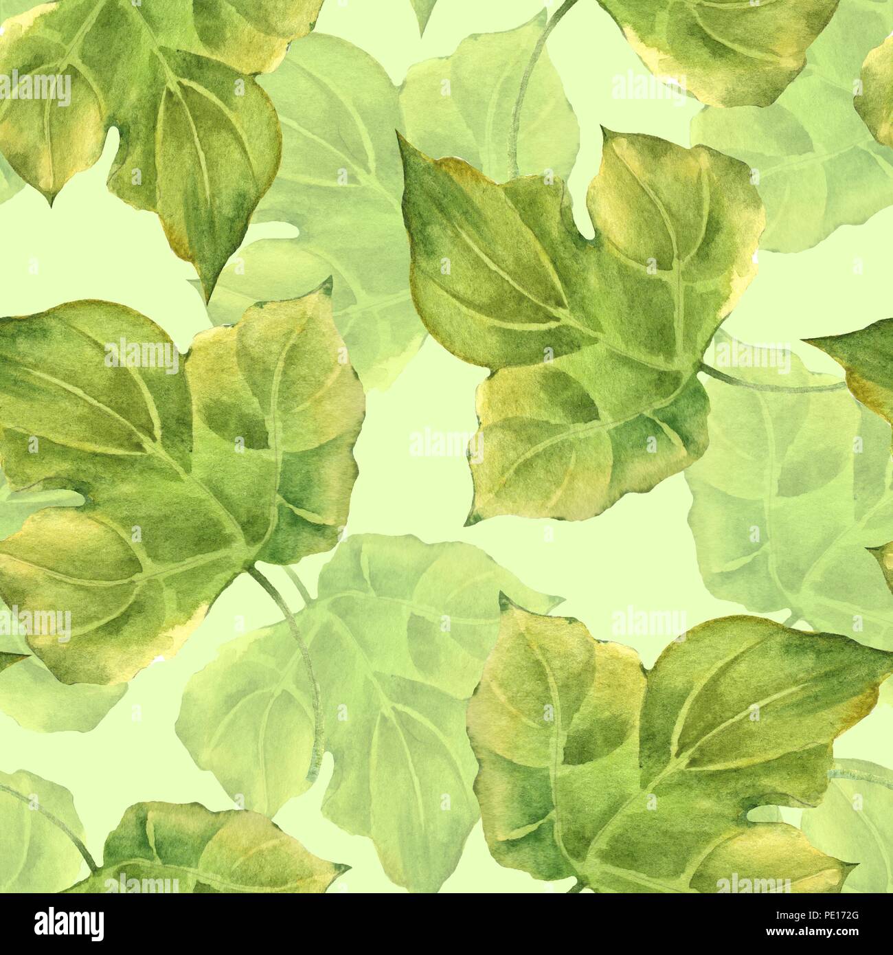 Floral pattern. Seamless background with watercolor leaves Stock Photo ...
