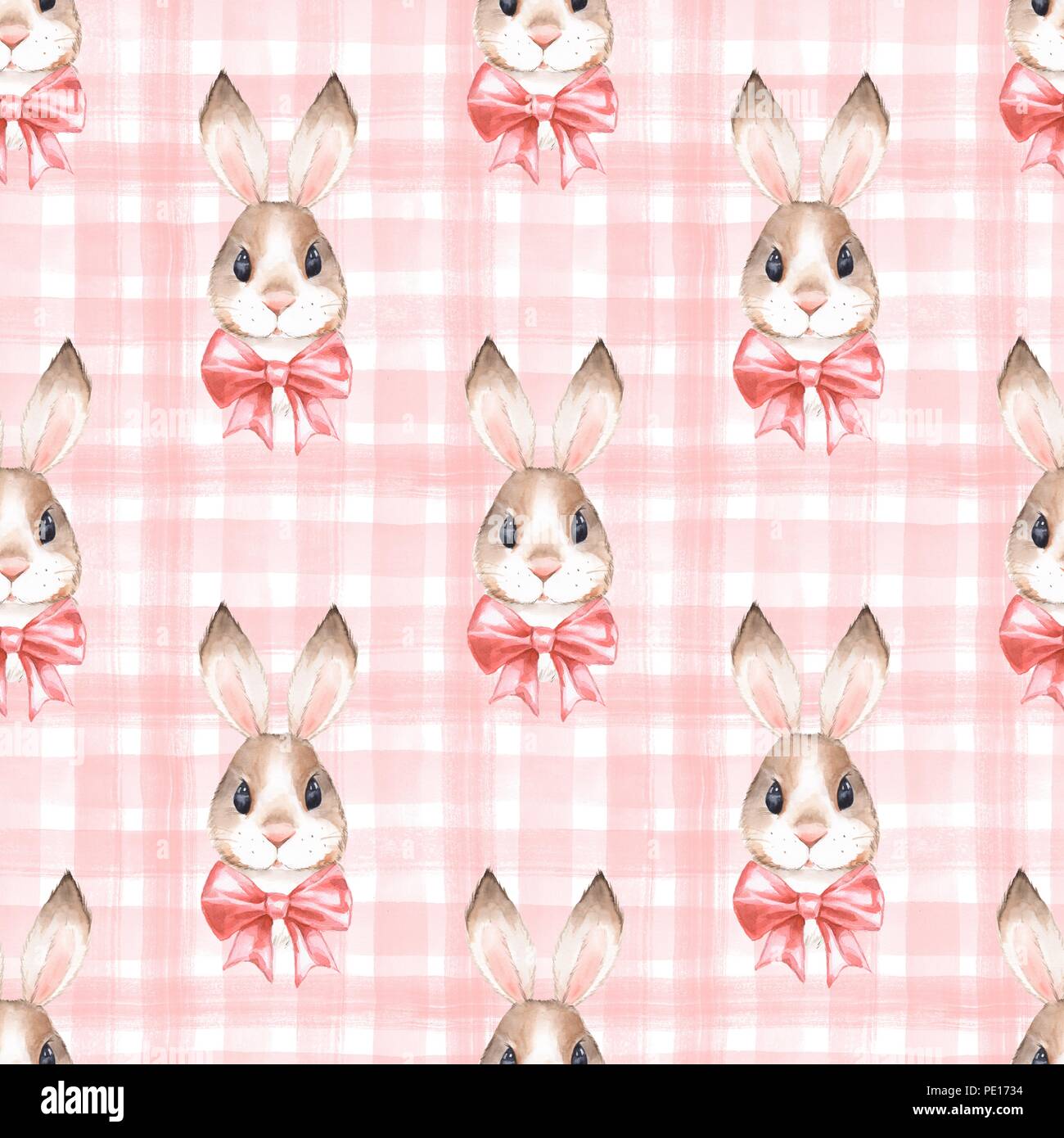 Seamless pattern with cute rabbits. Watercolor illustration Stock Photo