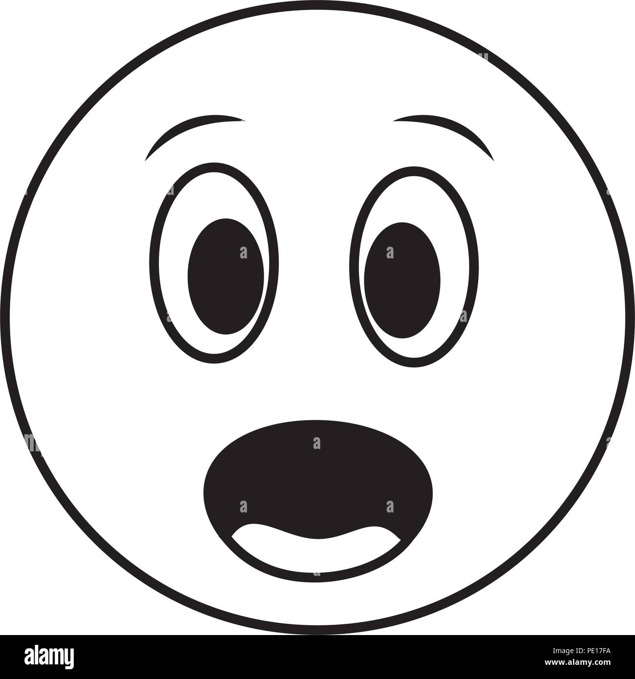 big smiley surprised emoticon vector illustration black and white Stock