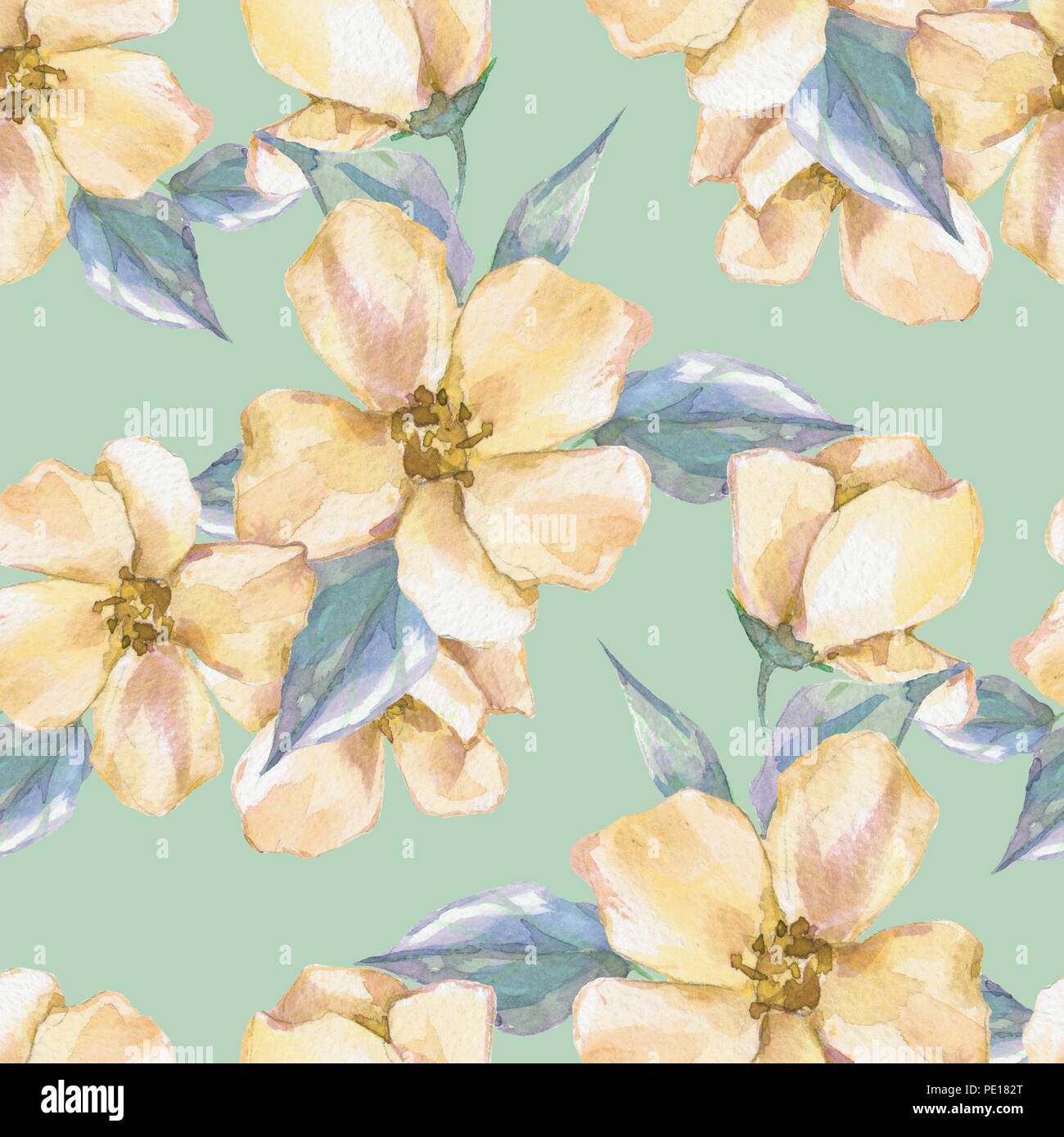 Floral seamless pattern. Watercolor background with yellow flowers Stock Photo